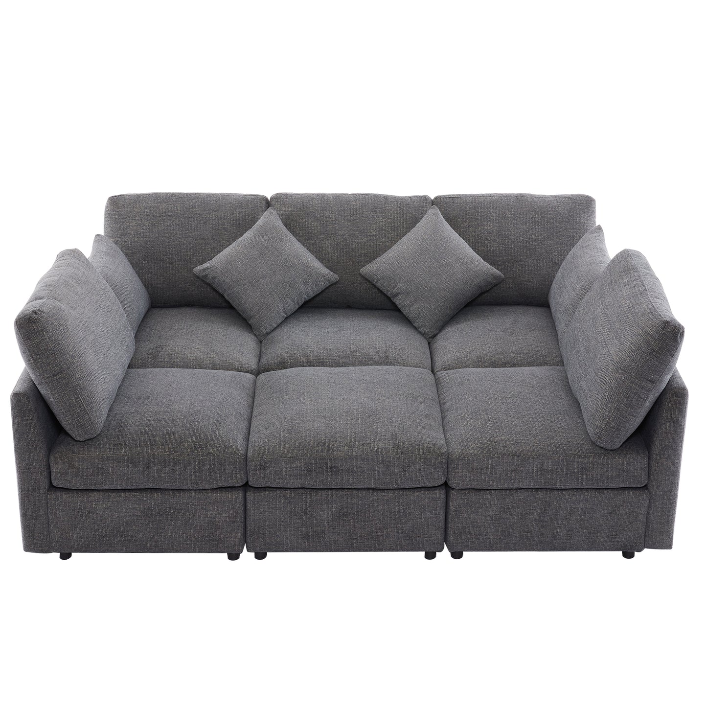 Gray modular fabric sofa with plush cushions and clean lines for modern living rooms