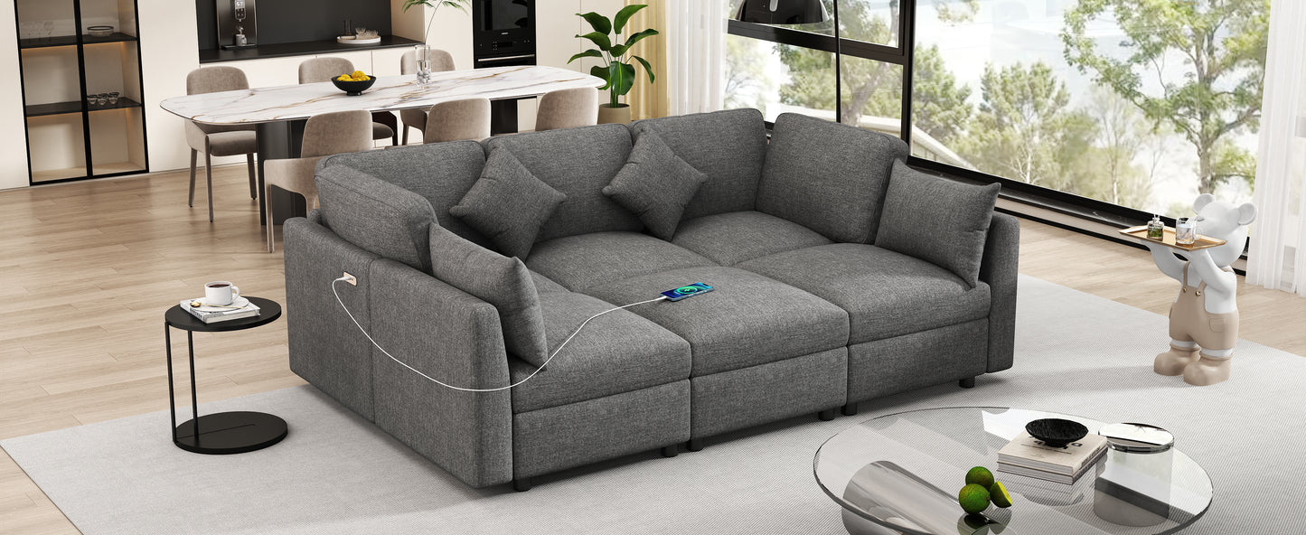Contemporary gray modular sofa with builtin USB charging port for easy device power