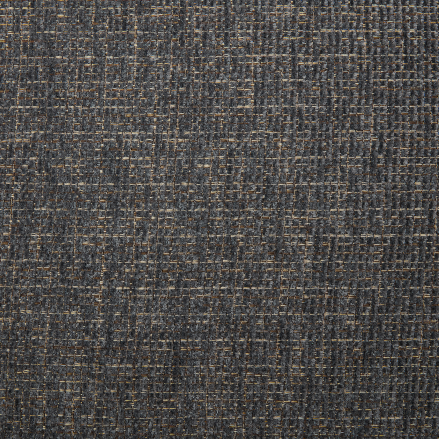 Textured dark gray woven fabric with subtle tan threads ideal for upholstery