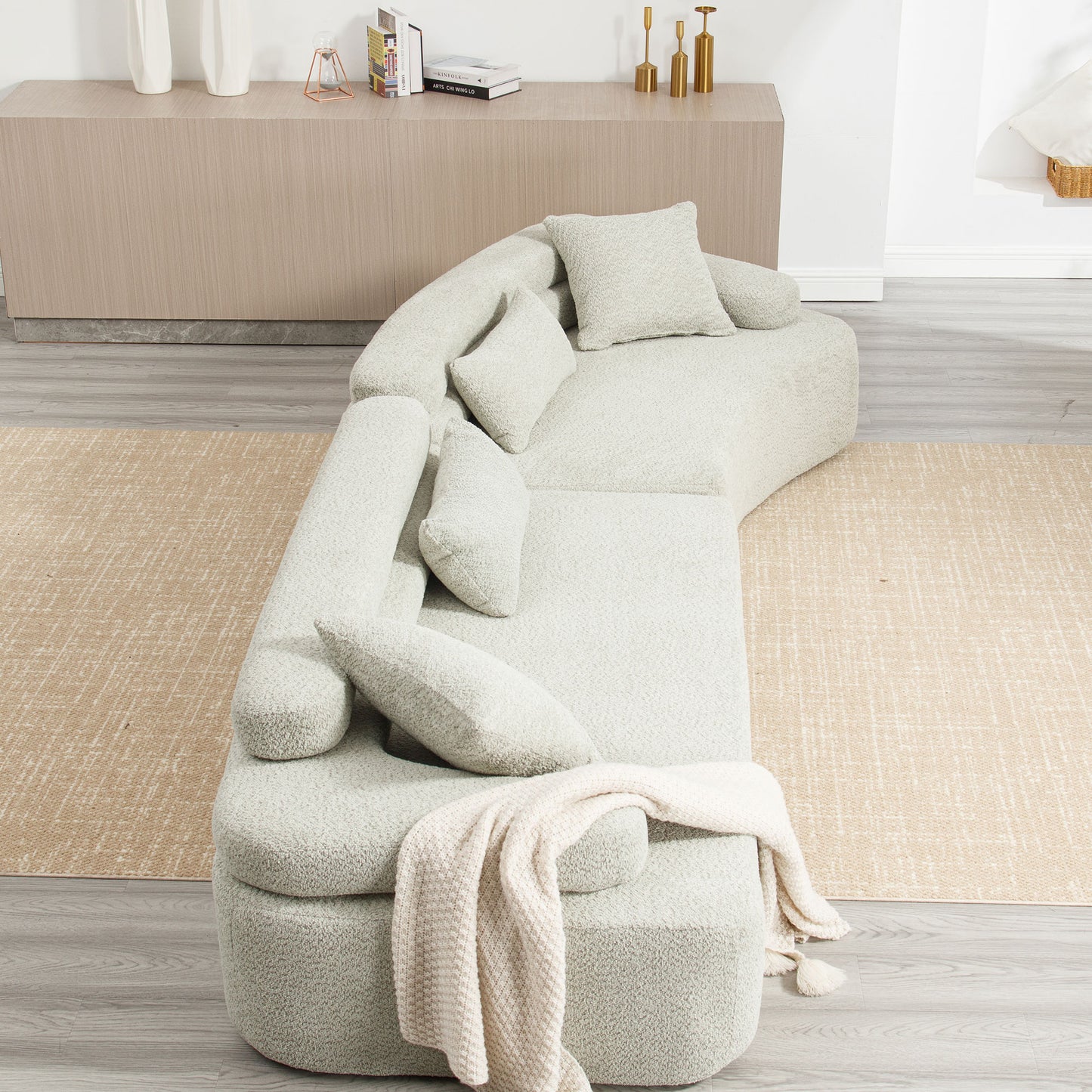 Plush boucle sectional sofa in light grey perfect for modern living rooms