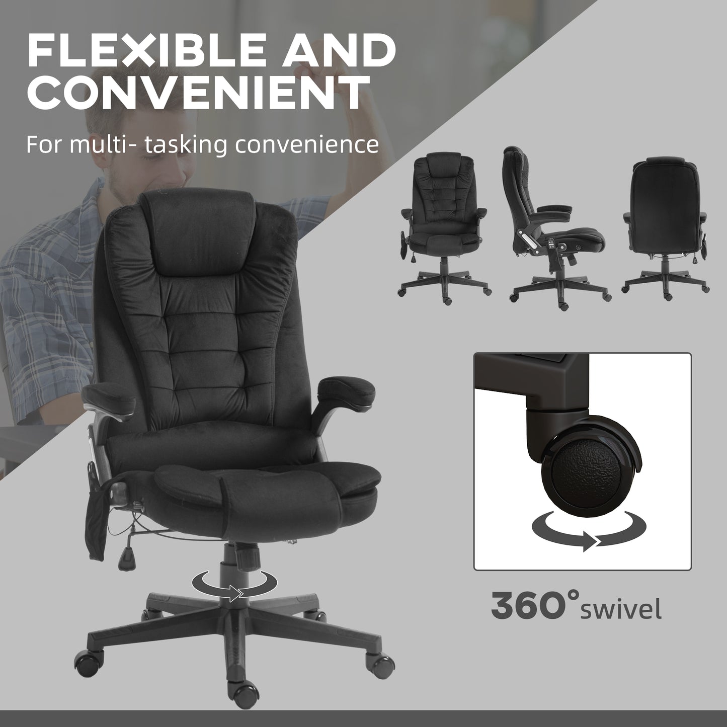 Black executive office chair with plush cushioning and adjustable armrests