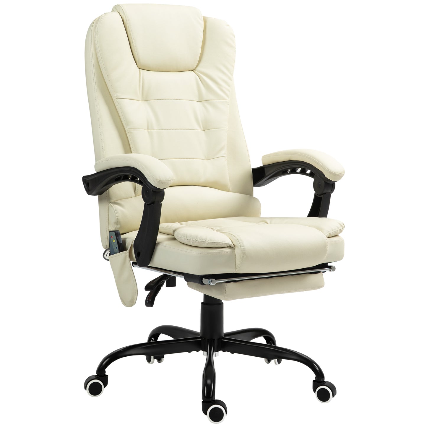 Cream faux leather executive office chair with headrest and footrest