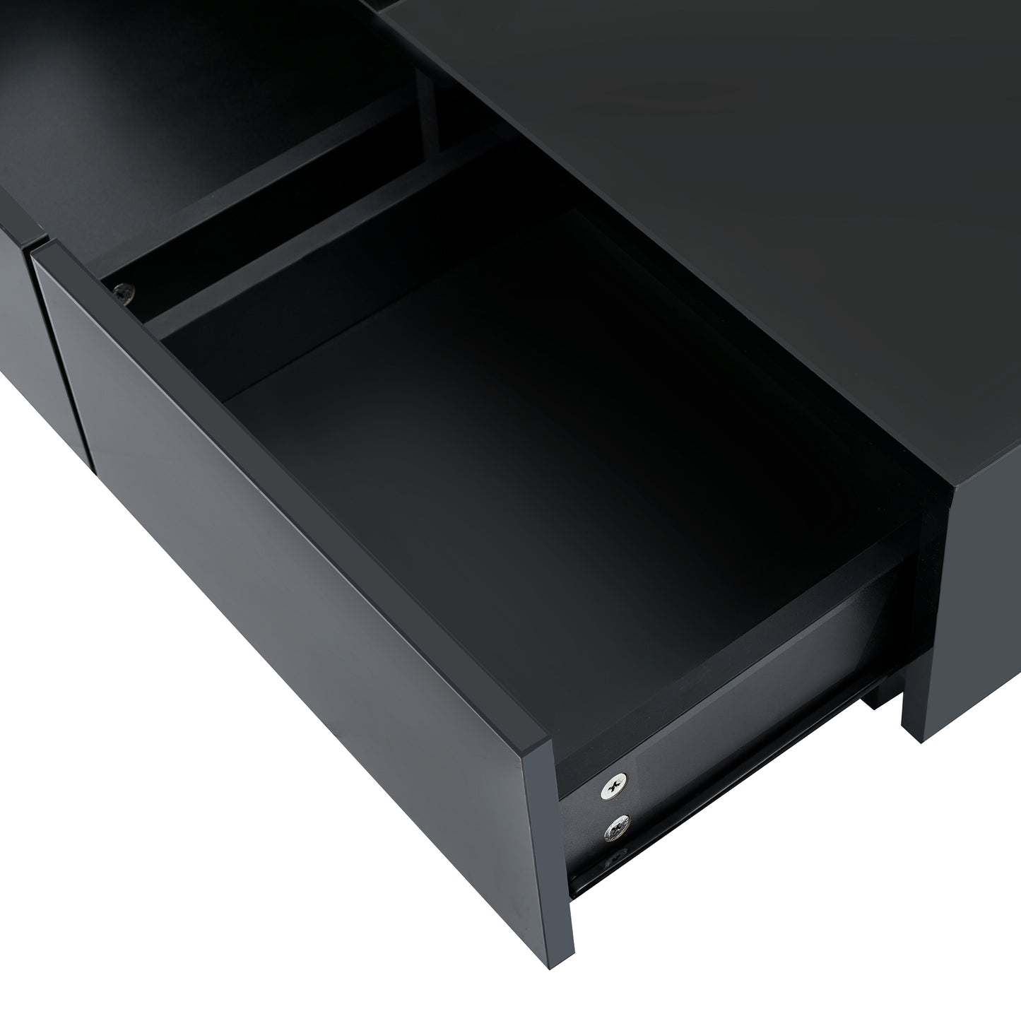 Sleek black desk drawer with smooth minimalist design and hidden interior compartments