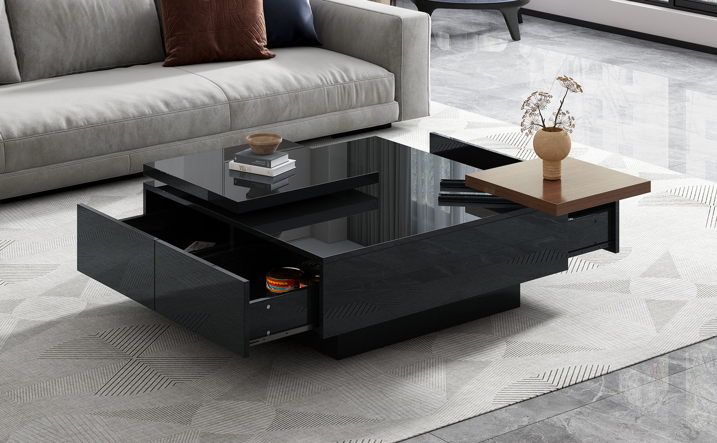 Modern black lifttop coffee table with wood accent and hidden storage