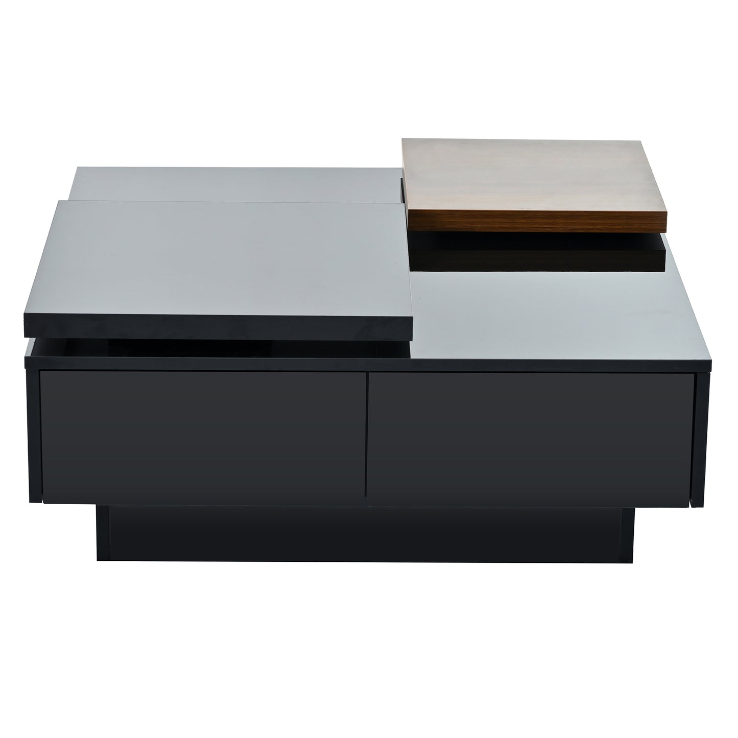 Modern gray and wood lifttop coffee table with dual drawers for storage
