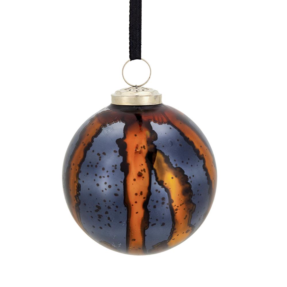 Textured mercury glass Christmas bauble with amber stripes elegant holiday decor