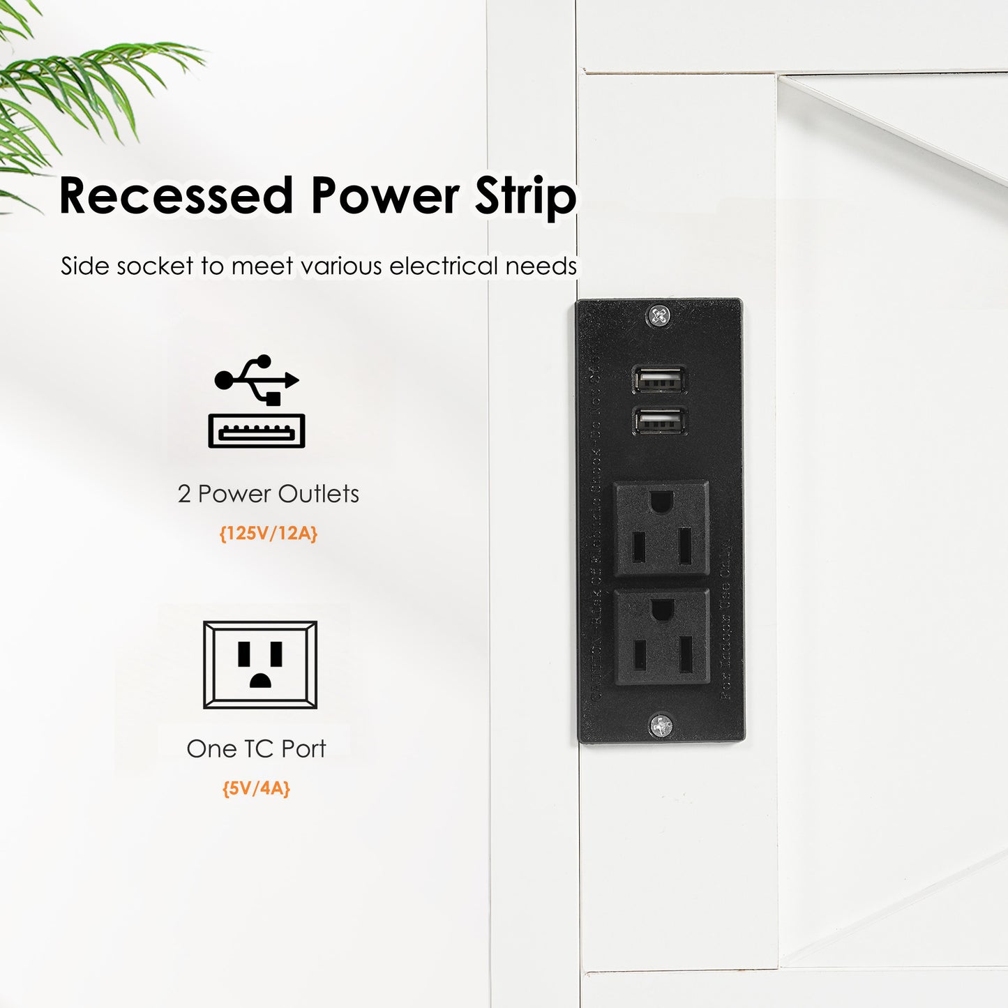 Black recessed power strip with two USB ports and two outlets