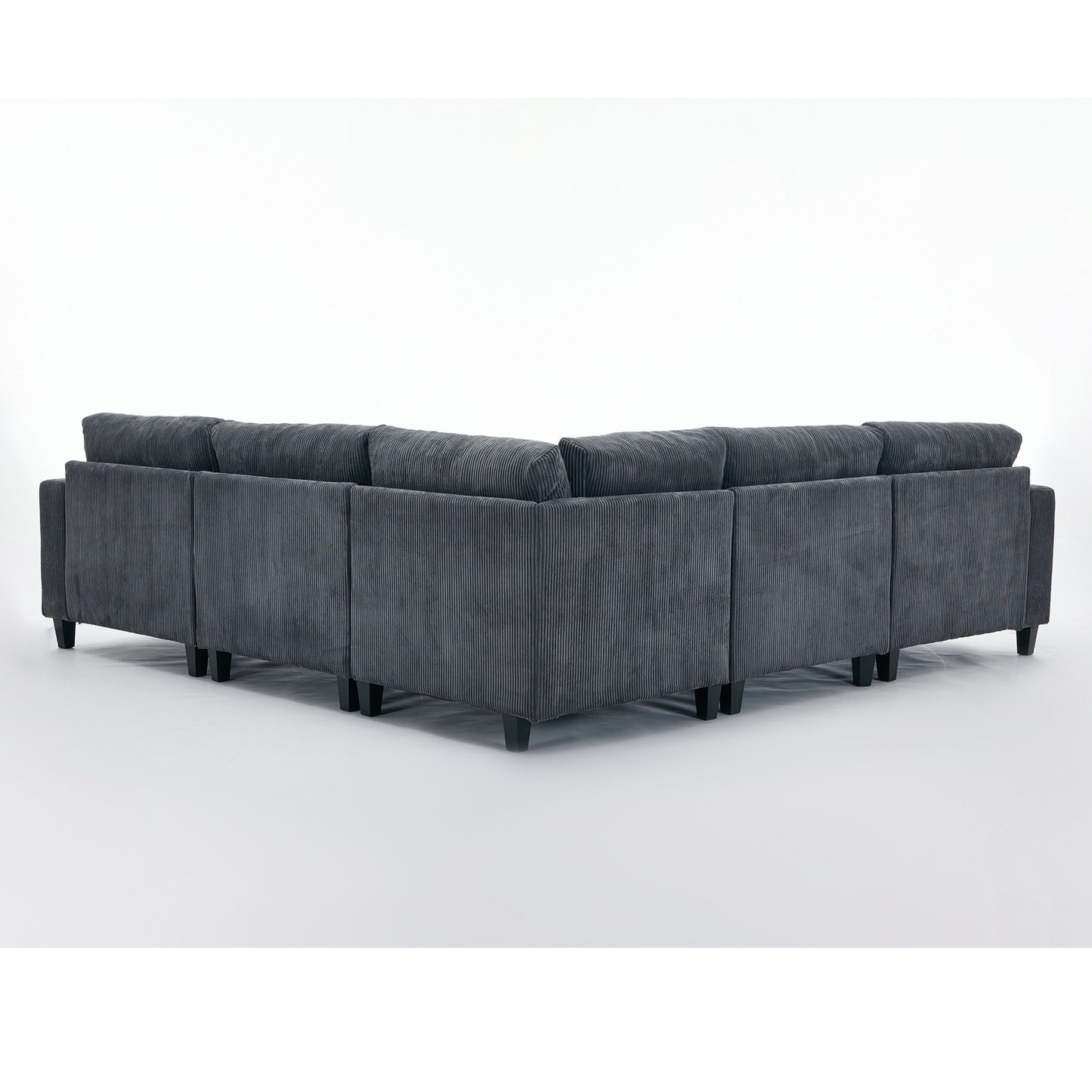 Dark grey corduroy sectional sofa with plush back cushions modern design