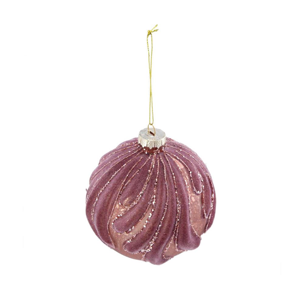Velvet Christmas bauble mauve with glitter accents adds festive shimmer to tree decorations