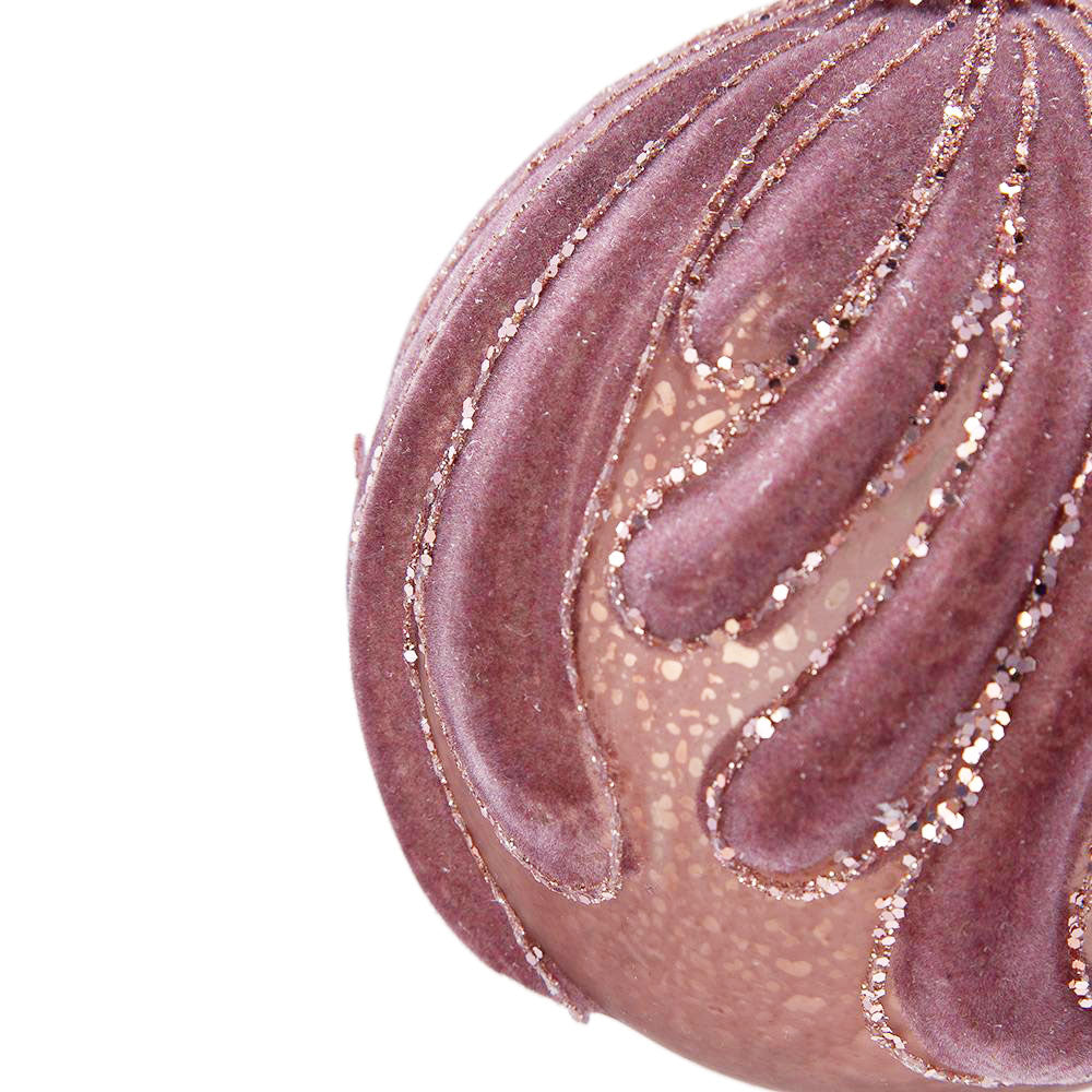 Dusty rose velvet Christmas bauble with glitter accents elegant holiday ornament