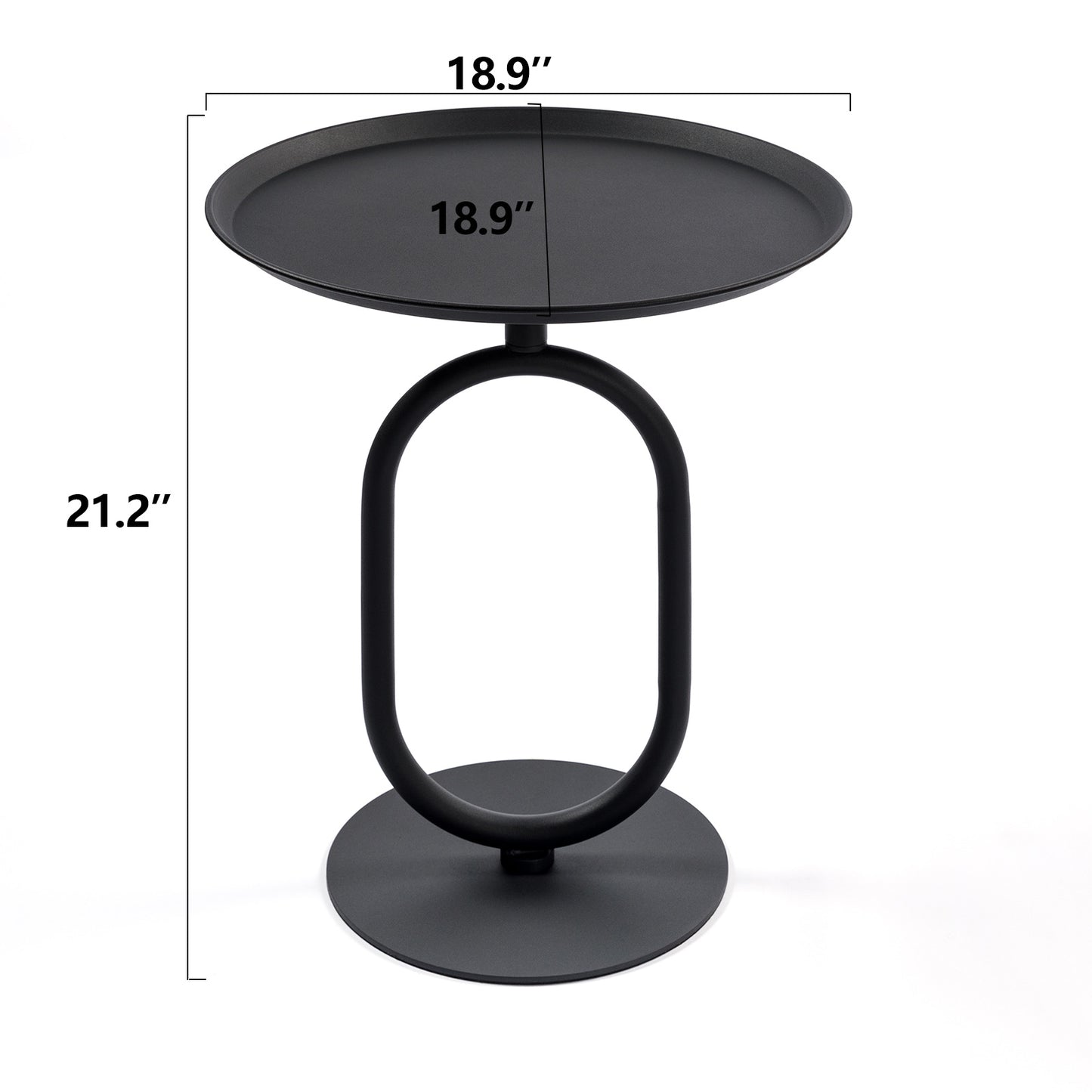 Black metal accent table with round top and oval base modern design