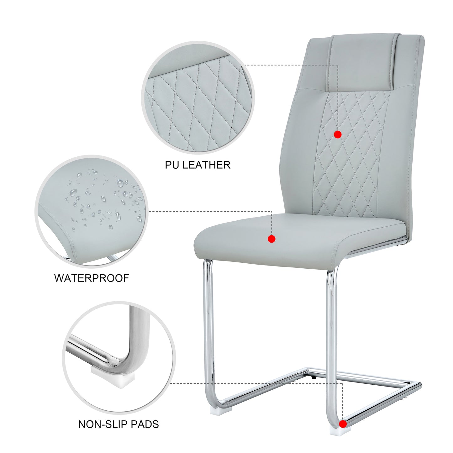 Modern grey PU leather dining chair with diamond stitching detail