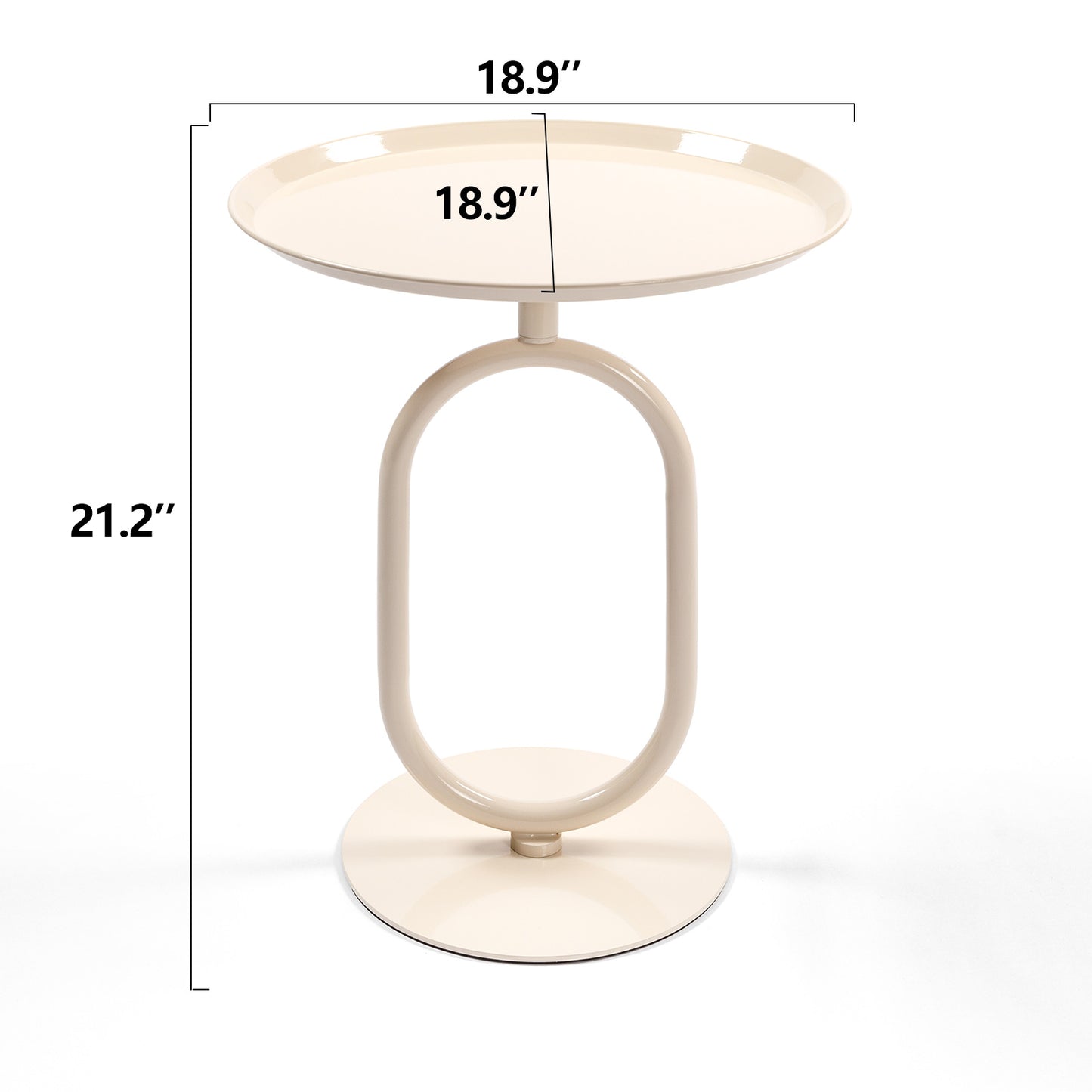 Cream oval side table with looped base inch diameter top