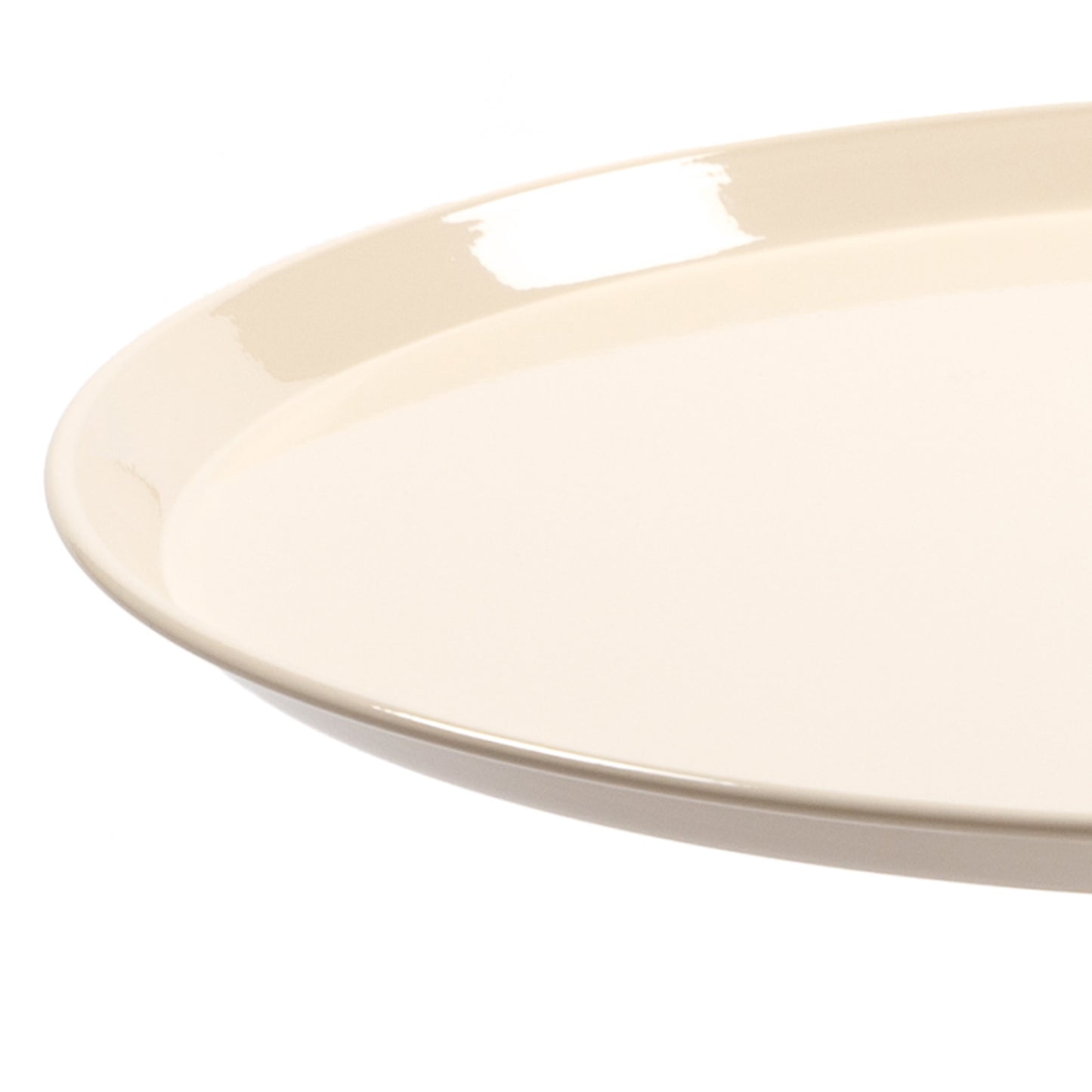Smooth creamcolored ceramic platter with a glossy finish for serving appetizers