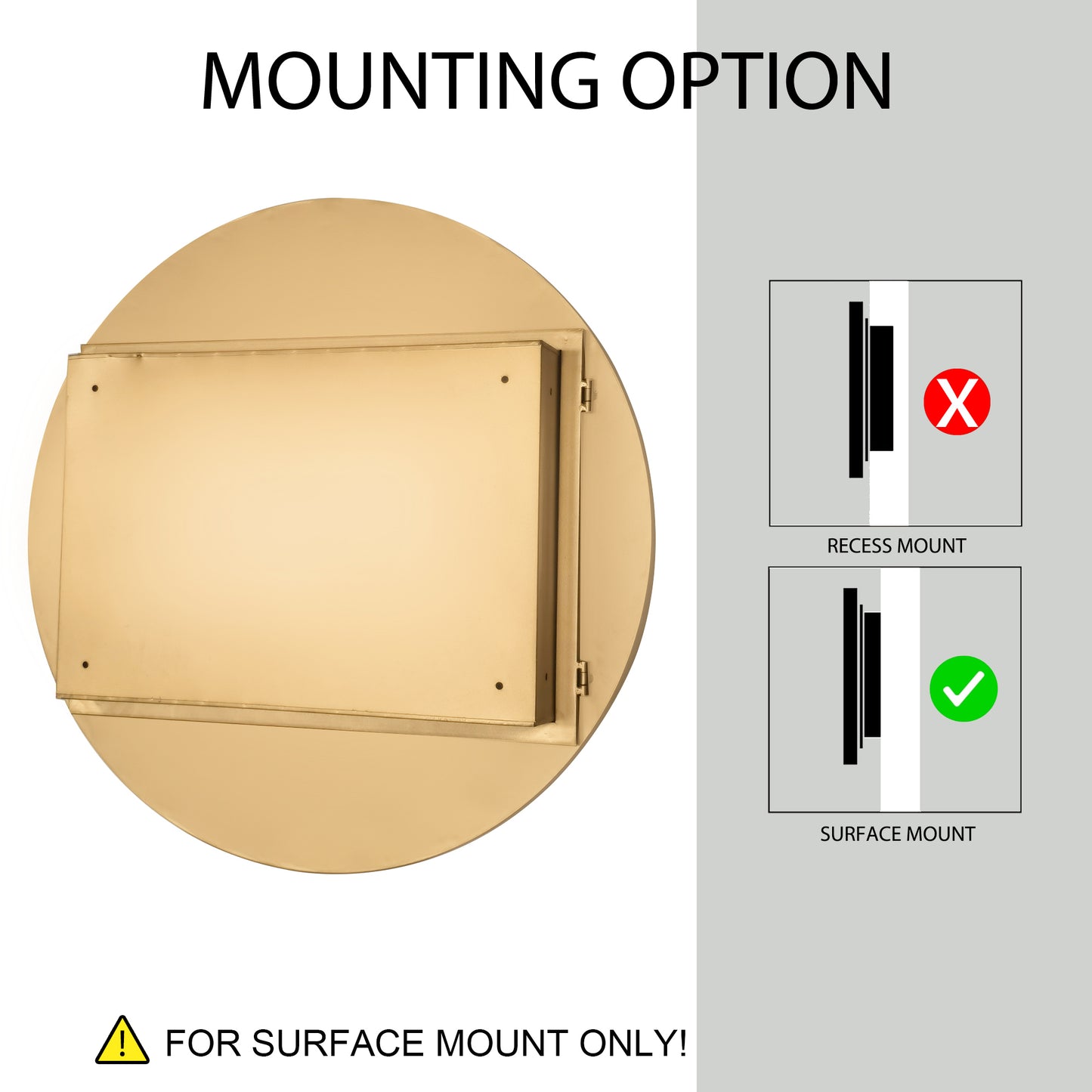 Round brushed brass backplate for surface mount installation
