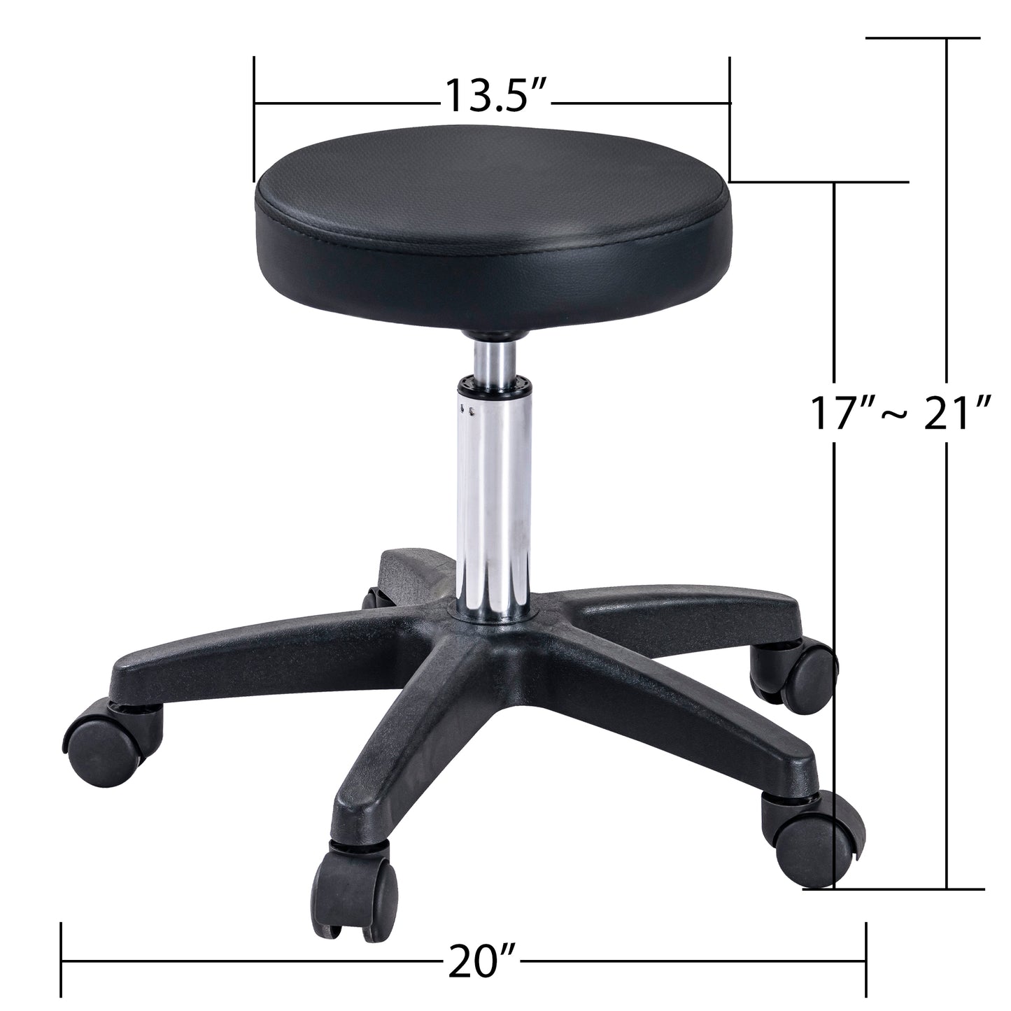Black padded rolling stool with adjustable height for salon use