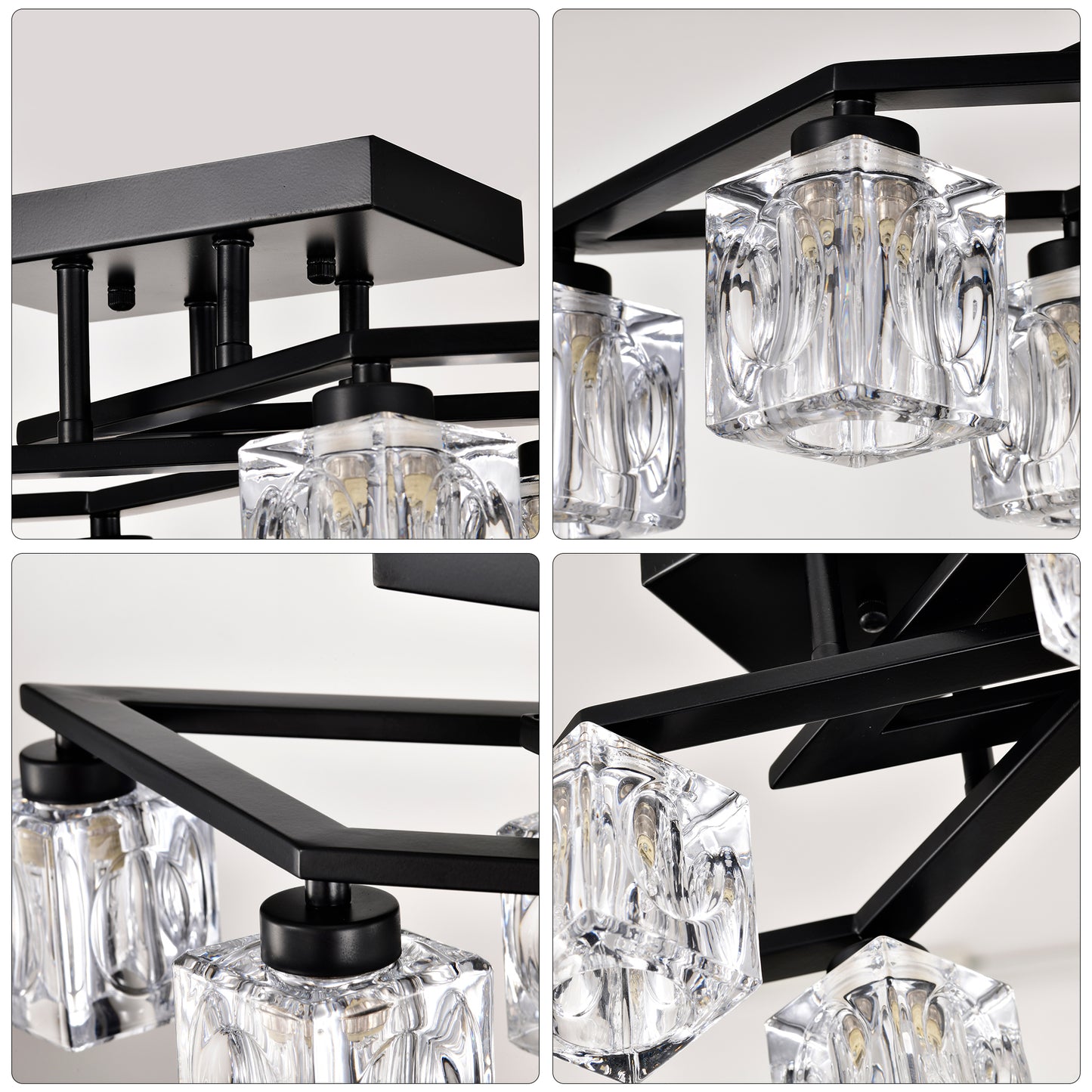 Modern black flush mount light with clear glass shades for ambient room lighting