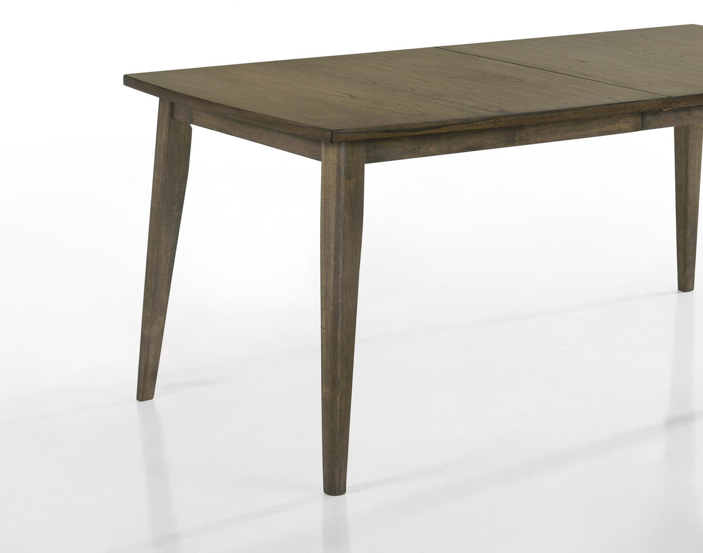 Modern wooden dining table with angled legs and a natural wood grain finish