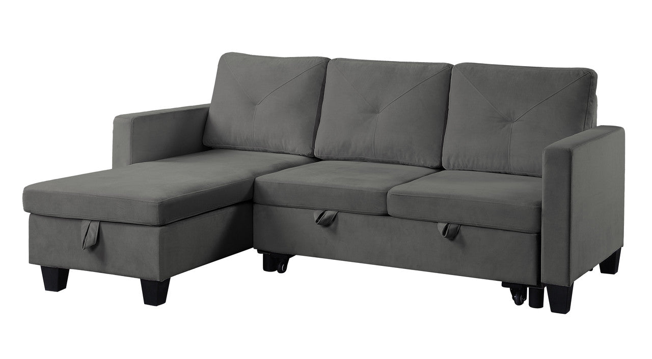 Dark grey velvet sectional sofa with storage chaise modern design for living rooms