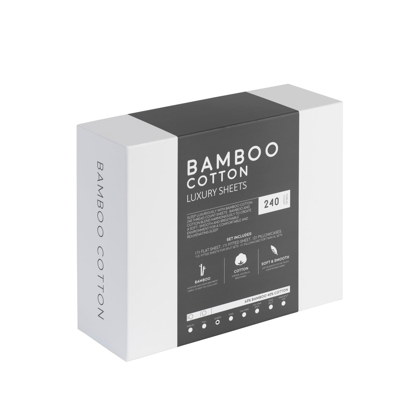 Bamboo Cotton luxury sheets box with thread count soft smooth finish