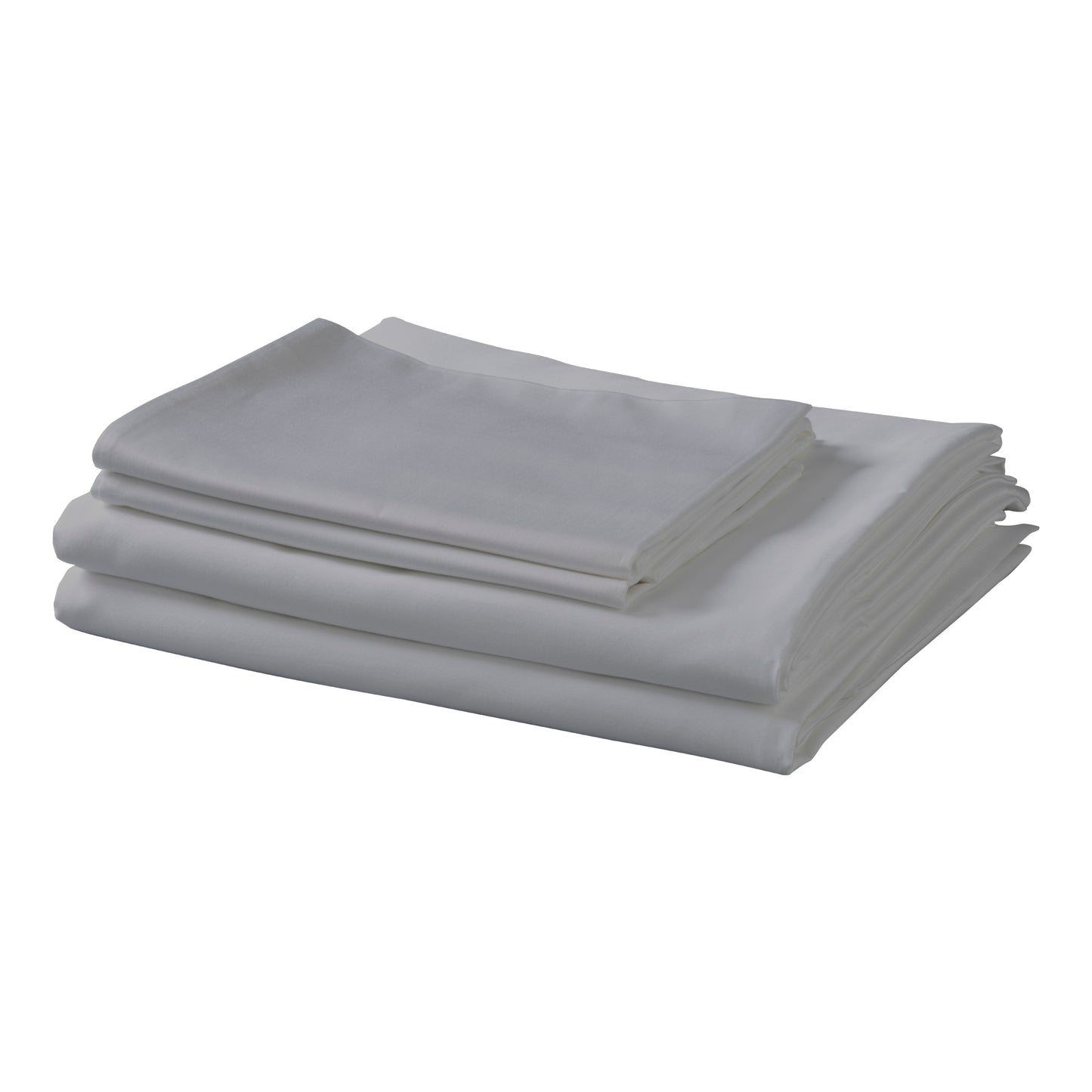 Stacked white cotton sateen sheets crisp and clean for a luxurious feel