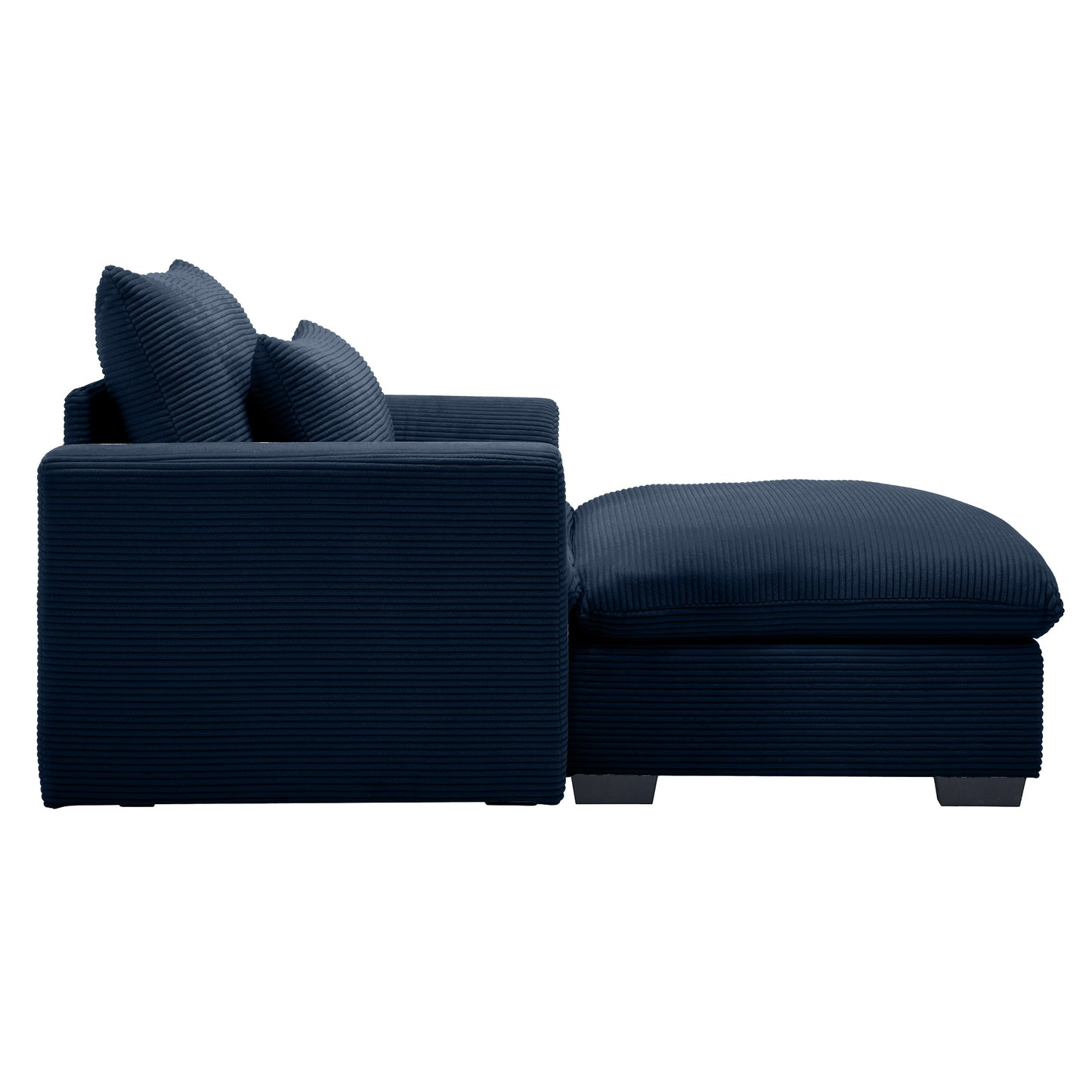 Navy corduroy chaise lounge sofa with textured cushions for modern living rooms