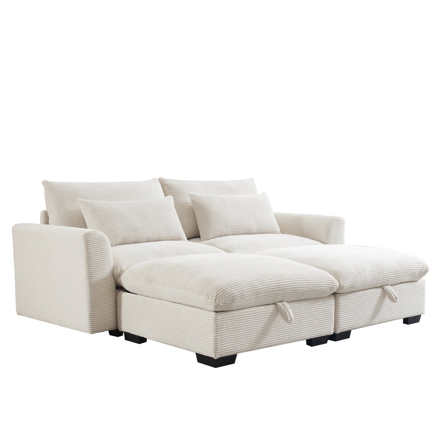 Plush cream corduroy sectional sofa with storage ottomans perfect for a cozy living room