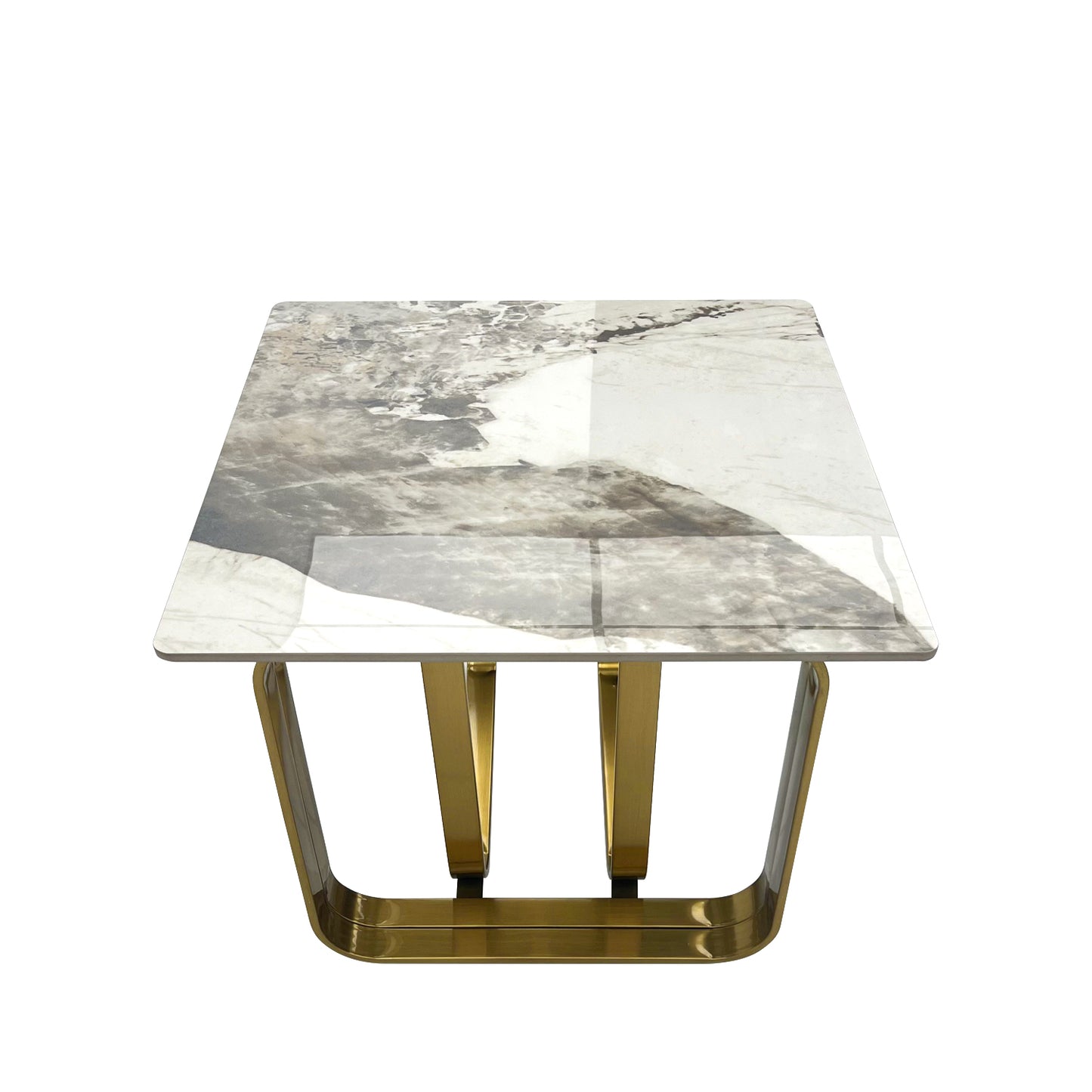 Square marble coffee table with modern gold base