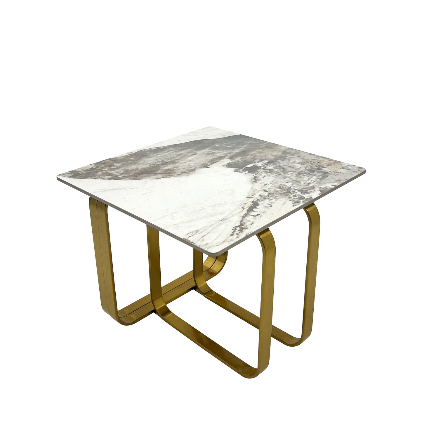 Marble top side table with gold curved metal base