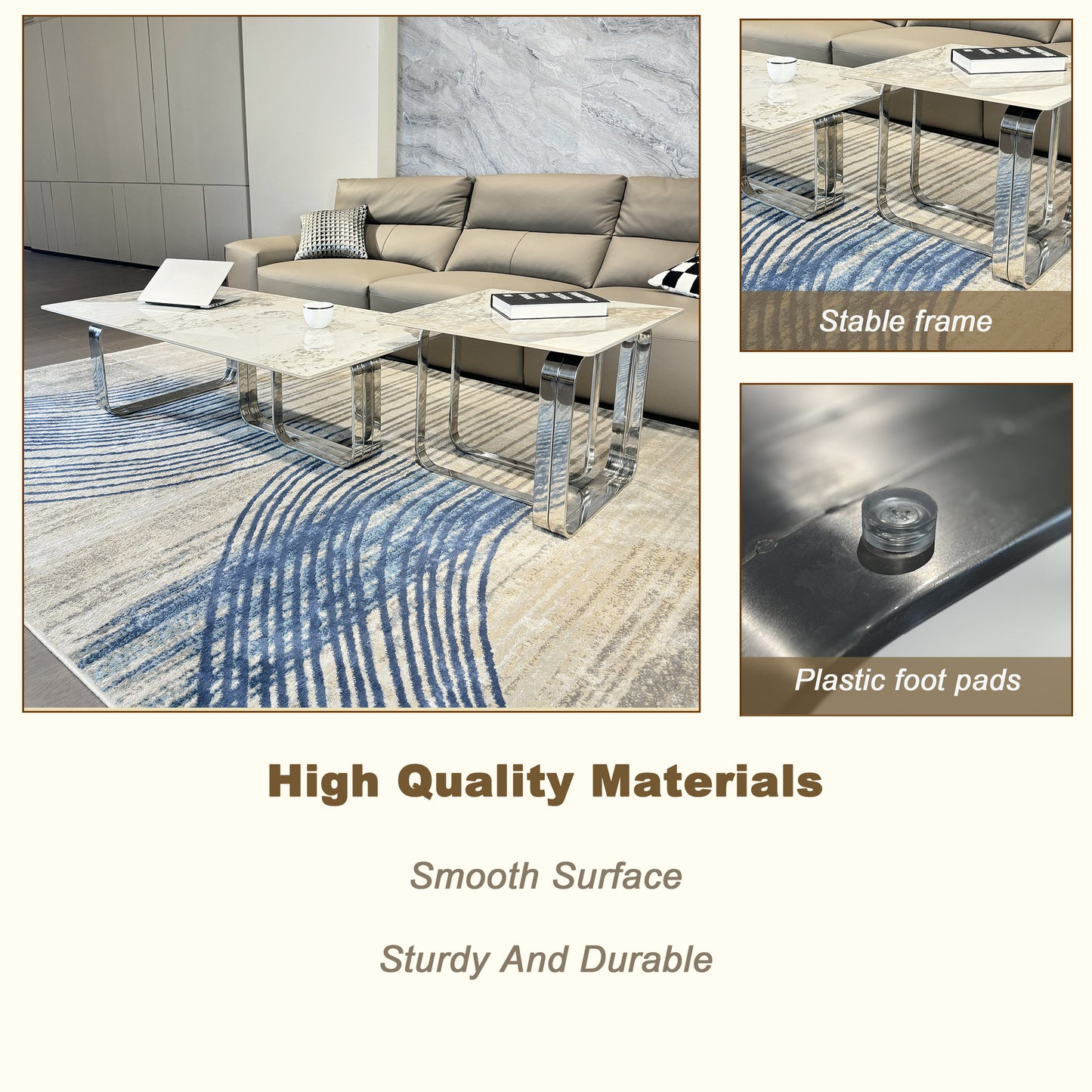Modern marble top coffee table with sleek chrome legs