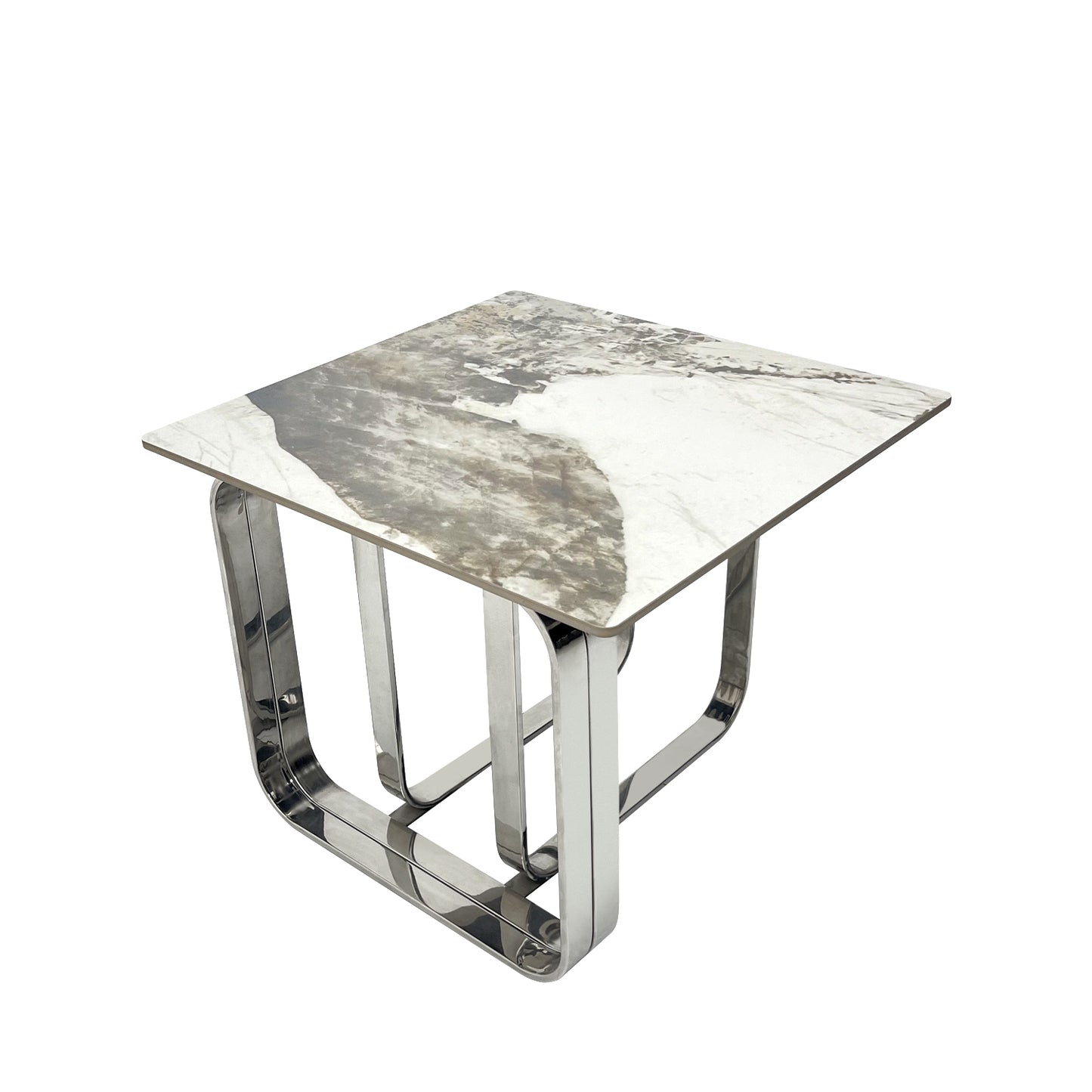 Modern marbletop side table with sleek chrome legs