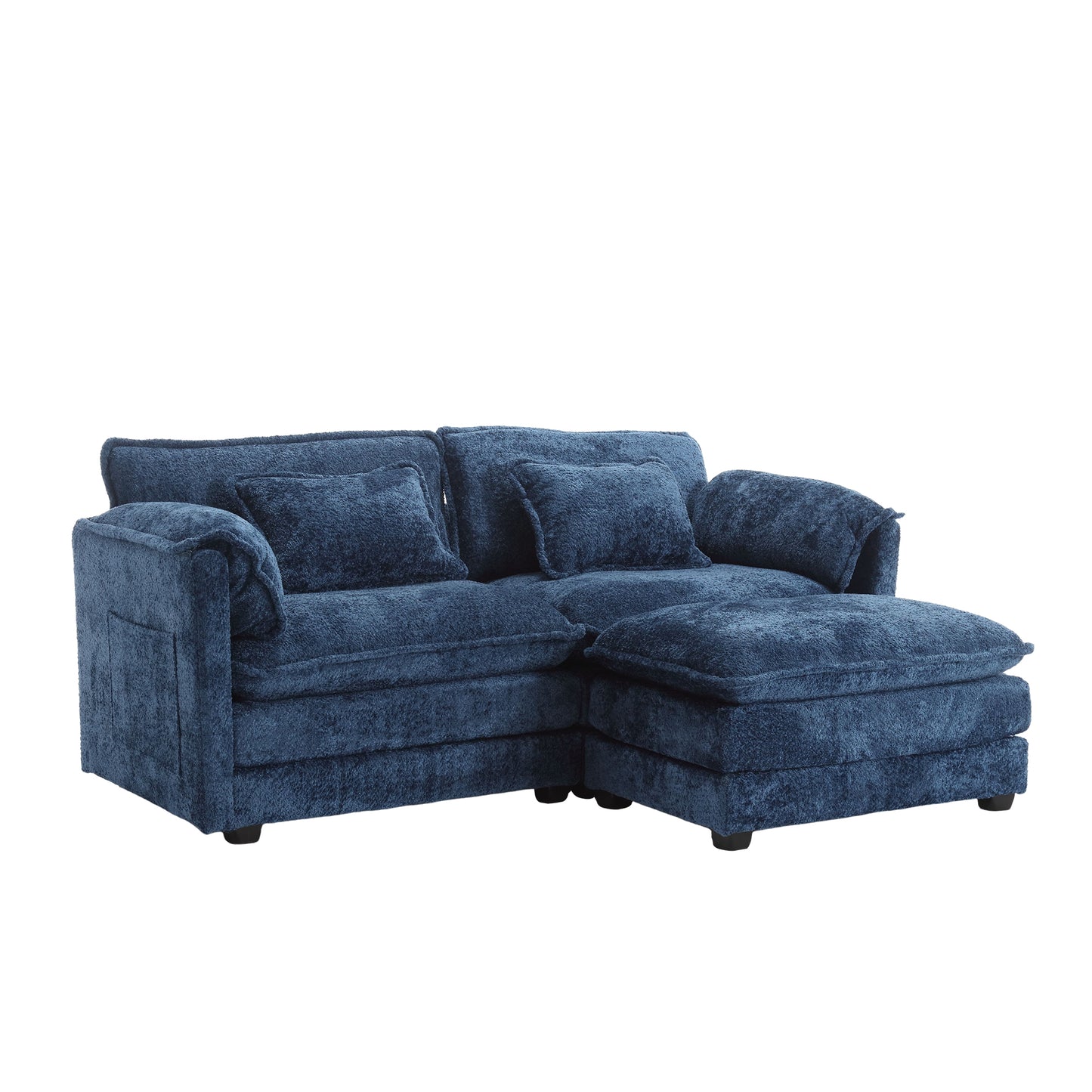 Plush navy blue sectional sofa with chaise and throw pillows ideal for living rooms