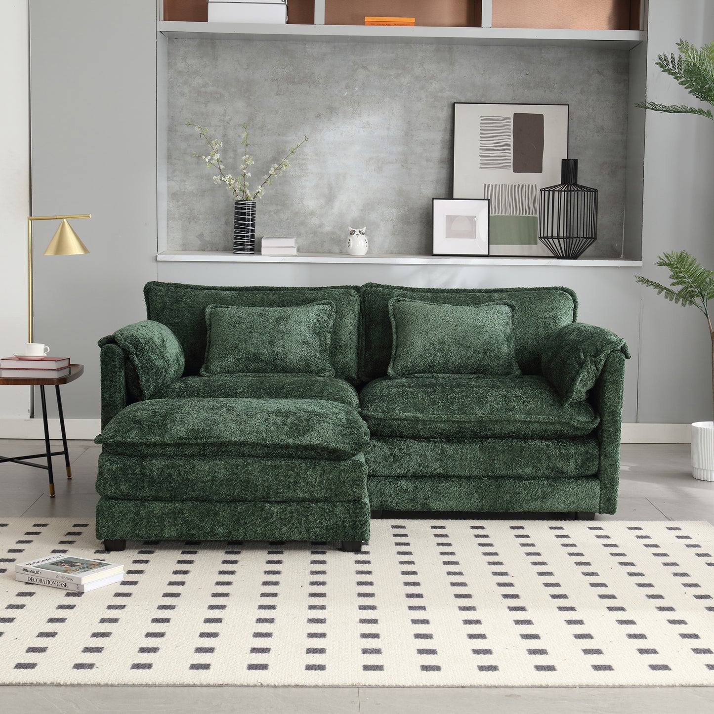 Plush green sectional sofa with reversible chaise perfect for modern living rooms