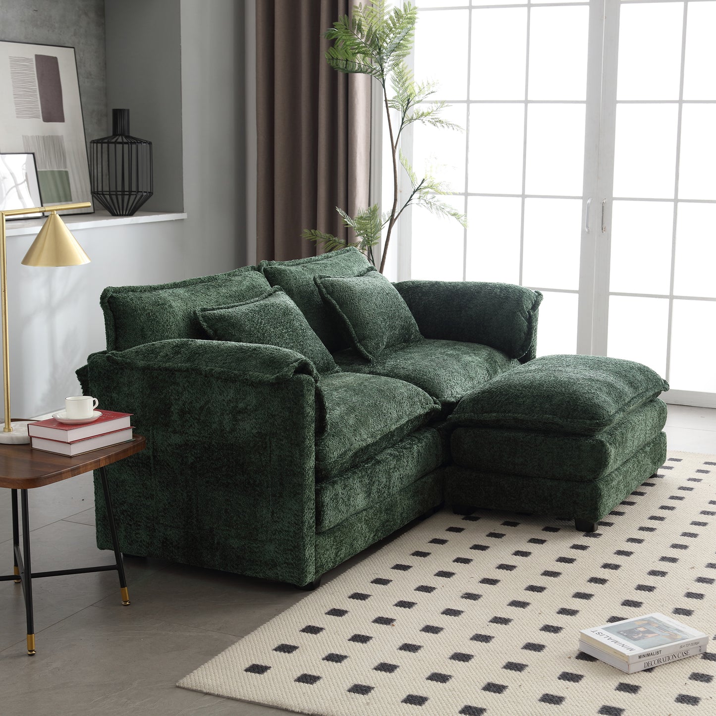 Plush green sectional sofa with textured fabric and deep cushions ideal for modern living rooms