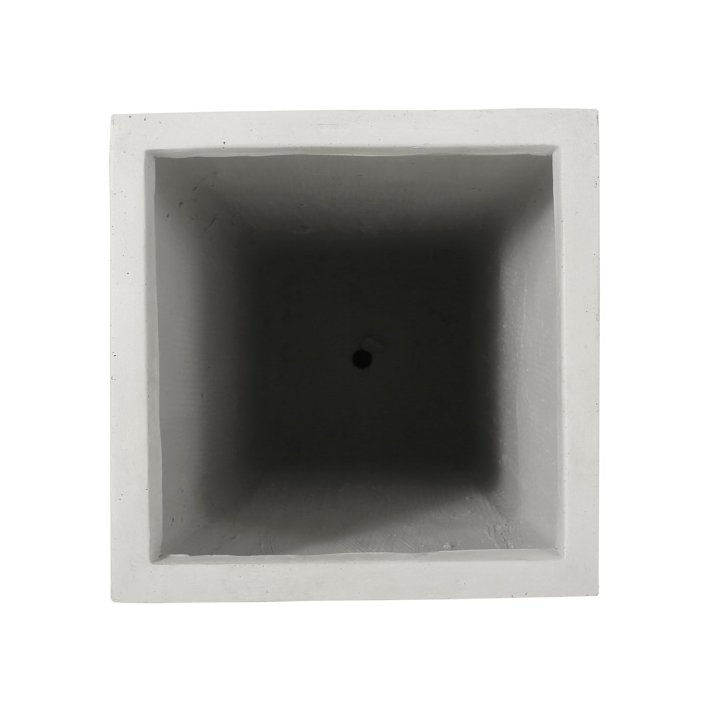 White concrete square planter with drainage hole