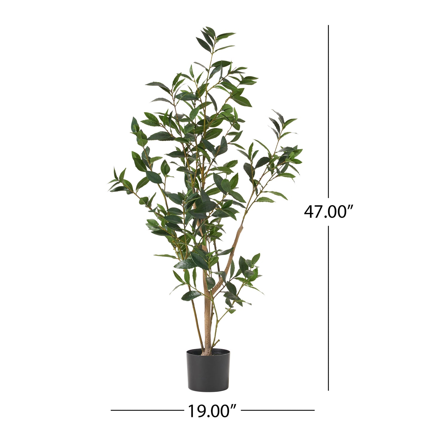 Realistic inch artificial olive tree with dark green leaves in a black pot