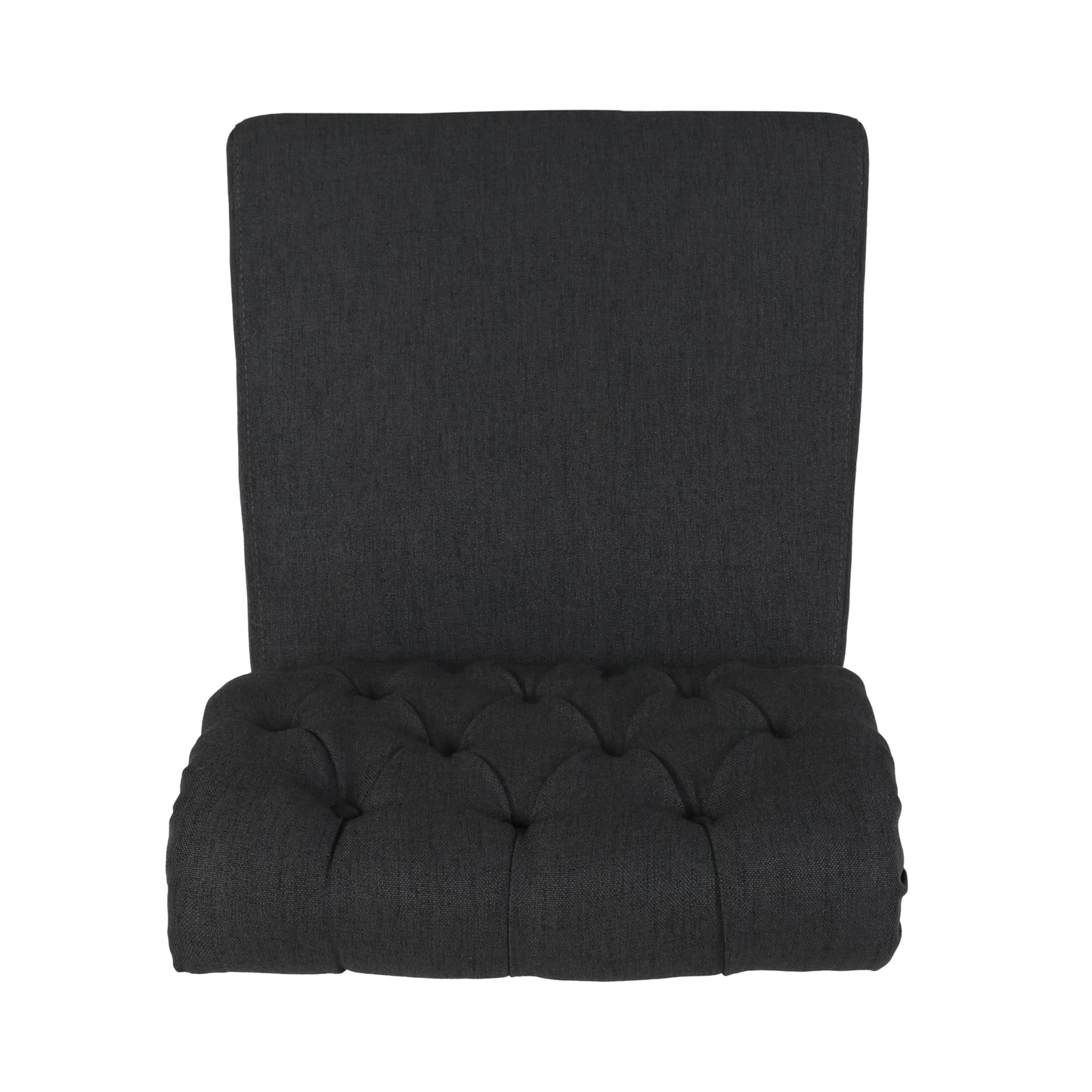 Dark grey fabric dining chair with button tufted seat cushion