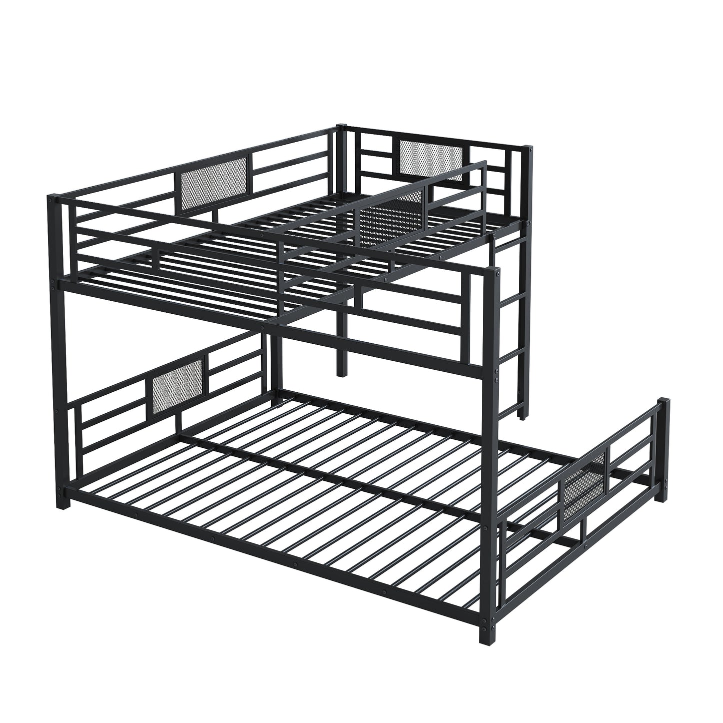 Black metal triple bunk bed frame with modern industrial design