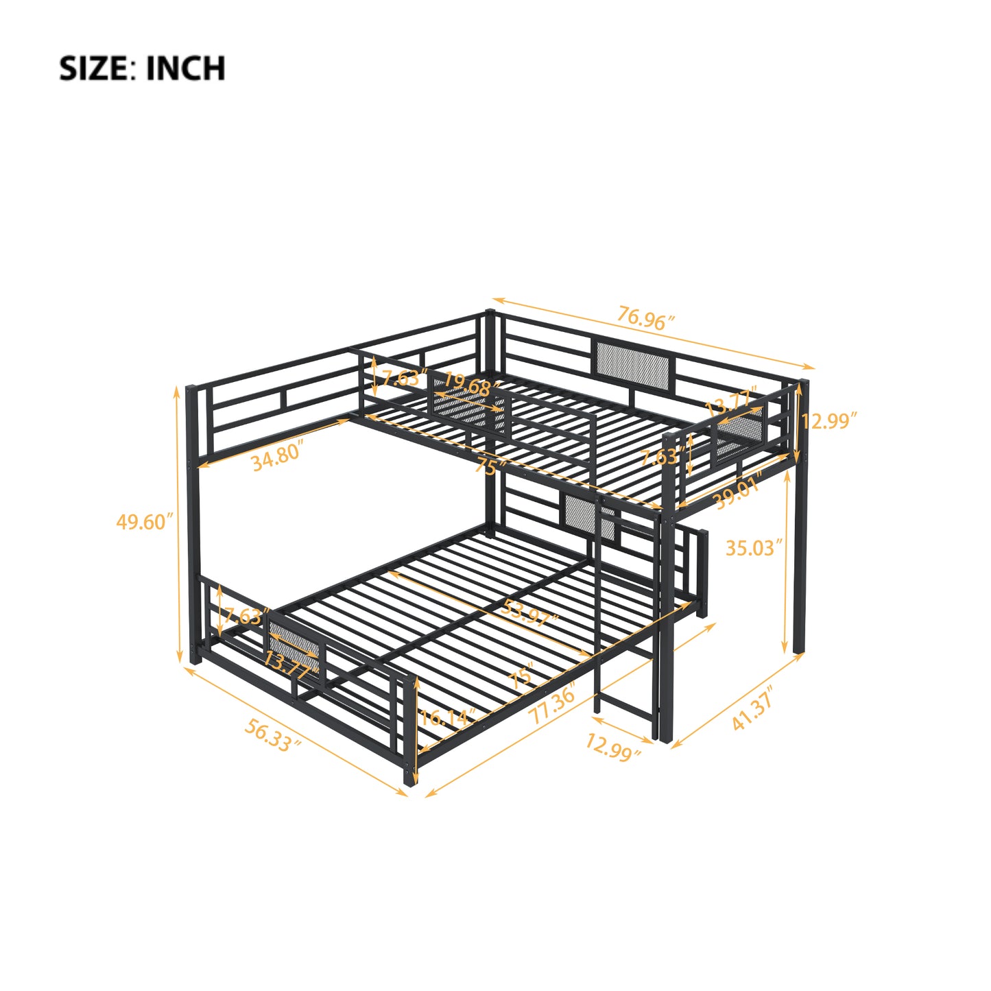 Black metal twinovertwin bunk bed with safety rails and integrated ladder featuring a modern design for kids rooms