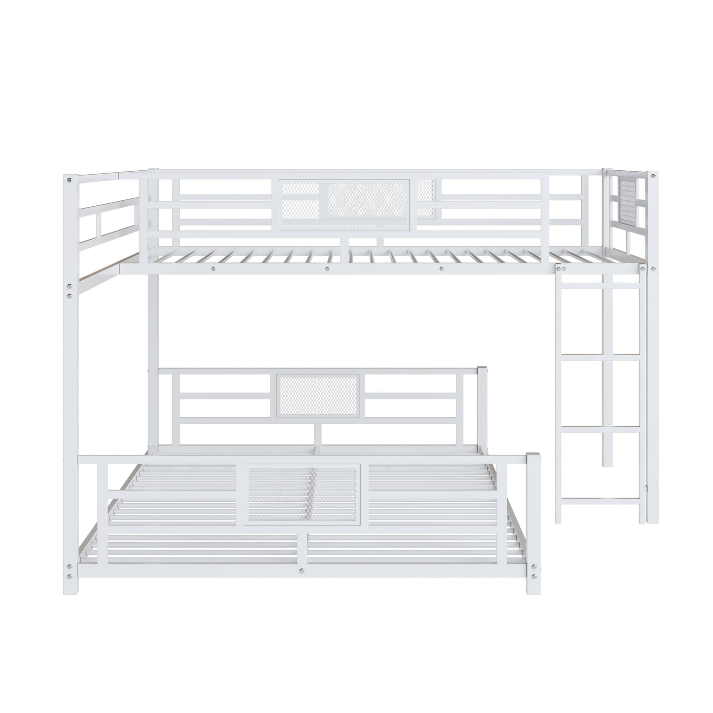 White metal bunk bed with ladder and safety rails modern design for kids room