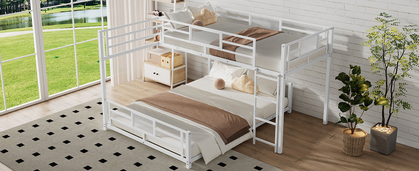 White metal twin over twin bunk bed with ladder perfect for kids rooms and spacesaving solutions