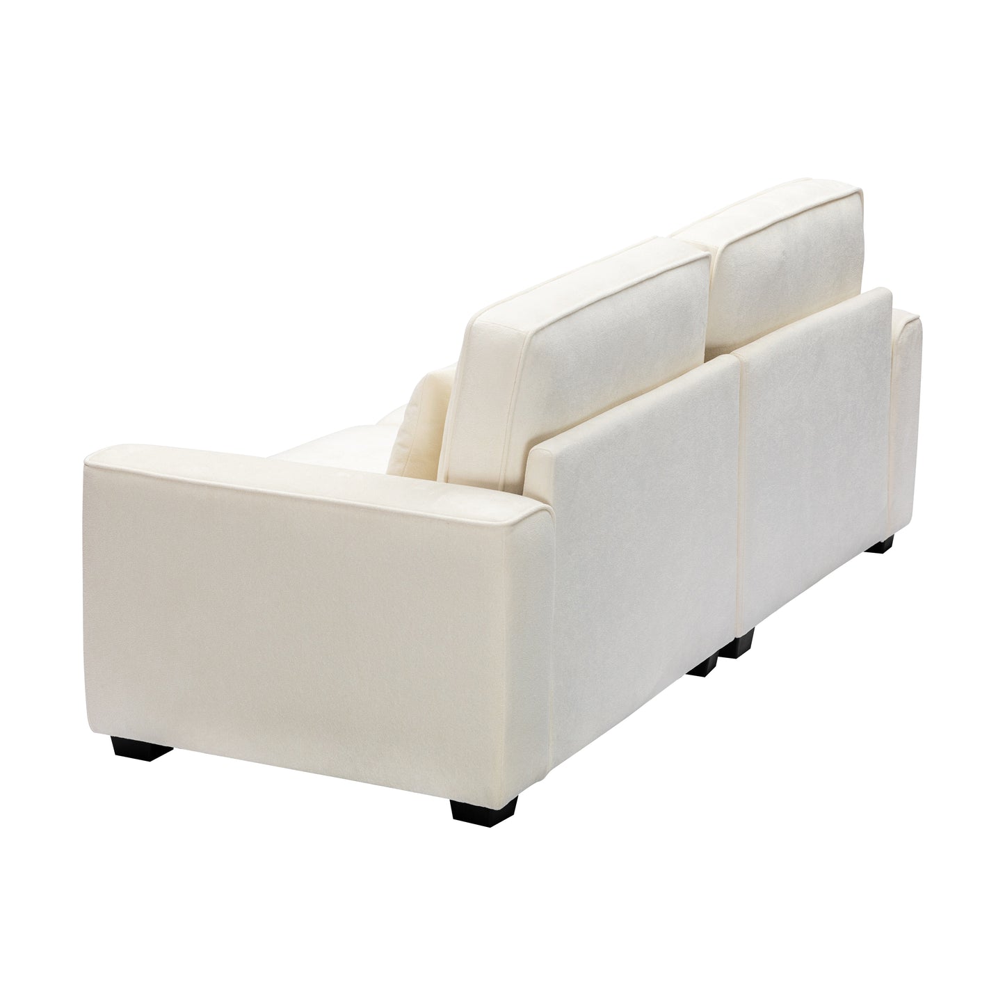 Creamcolored fabric sofa with clean lines and a modern design perfect for living rooms