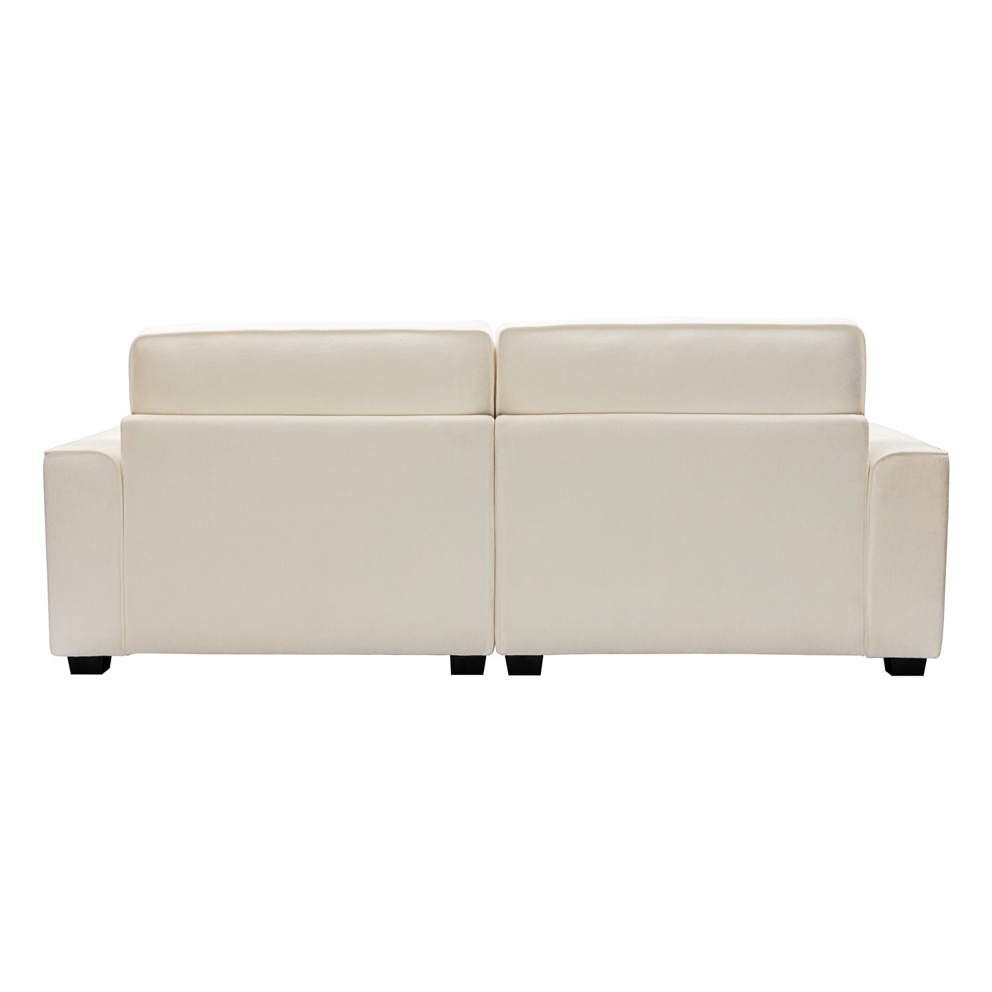 Modern offwhite velvet sofa with clean lines and plush cushions