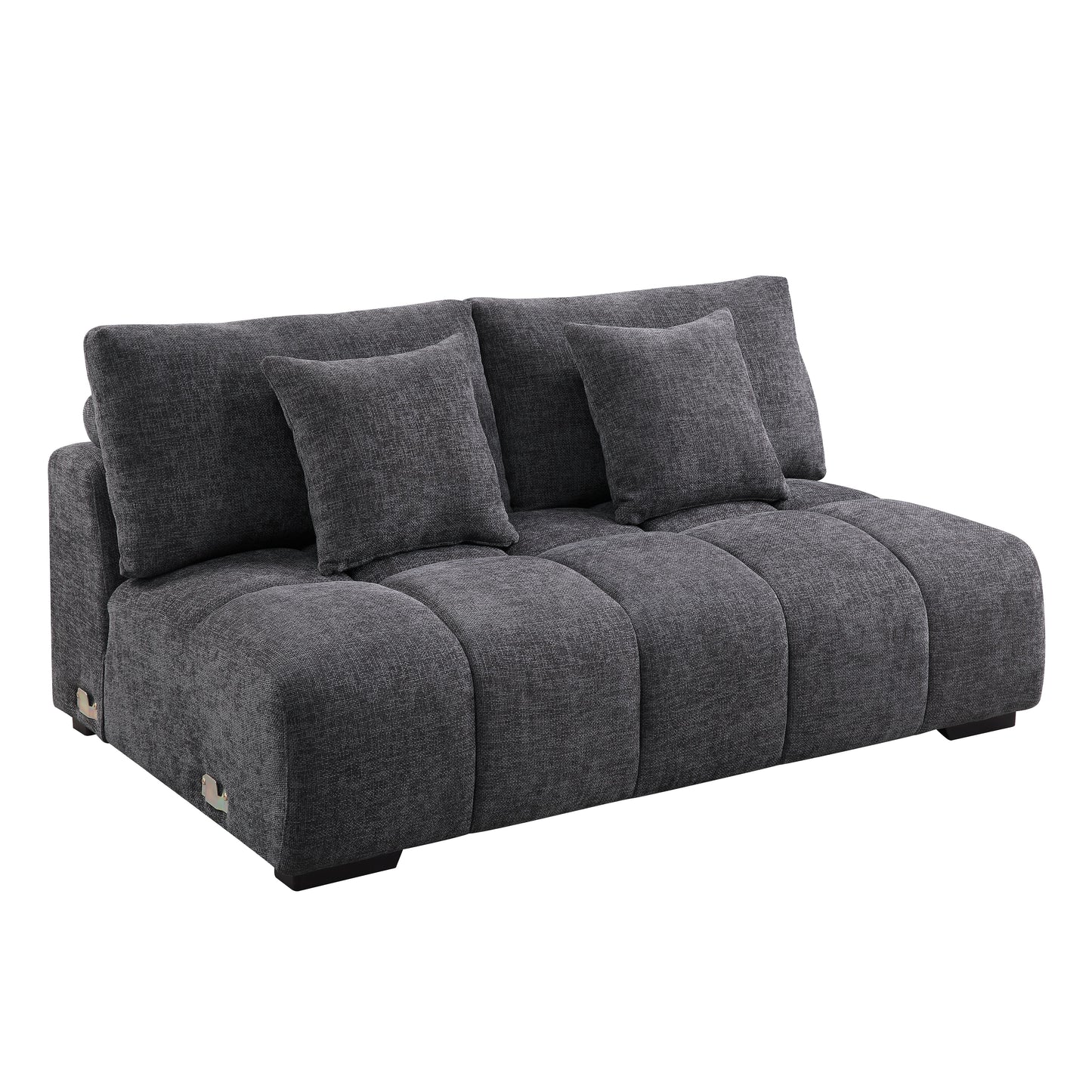 Dark grey textured fabric sofa with plush cushions and modern design