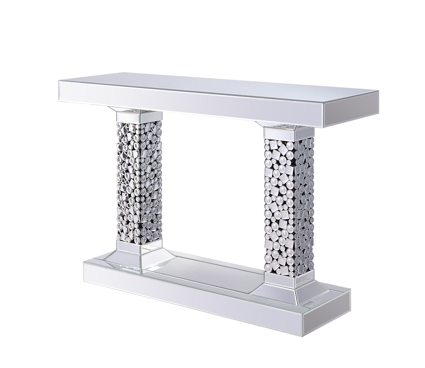 Mirrored console table with crystal accents elegant entryway accent furniture