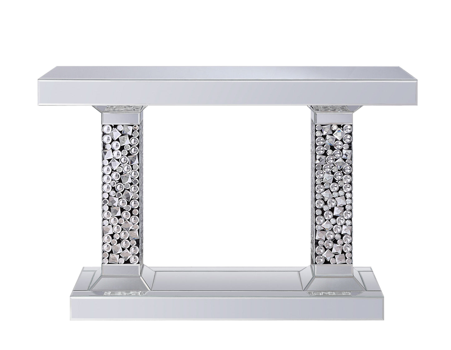 Mirrored console table with crystalencrusted pedestal legs elegant entryway accent