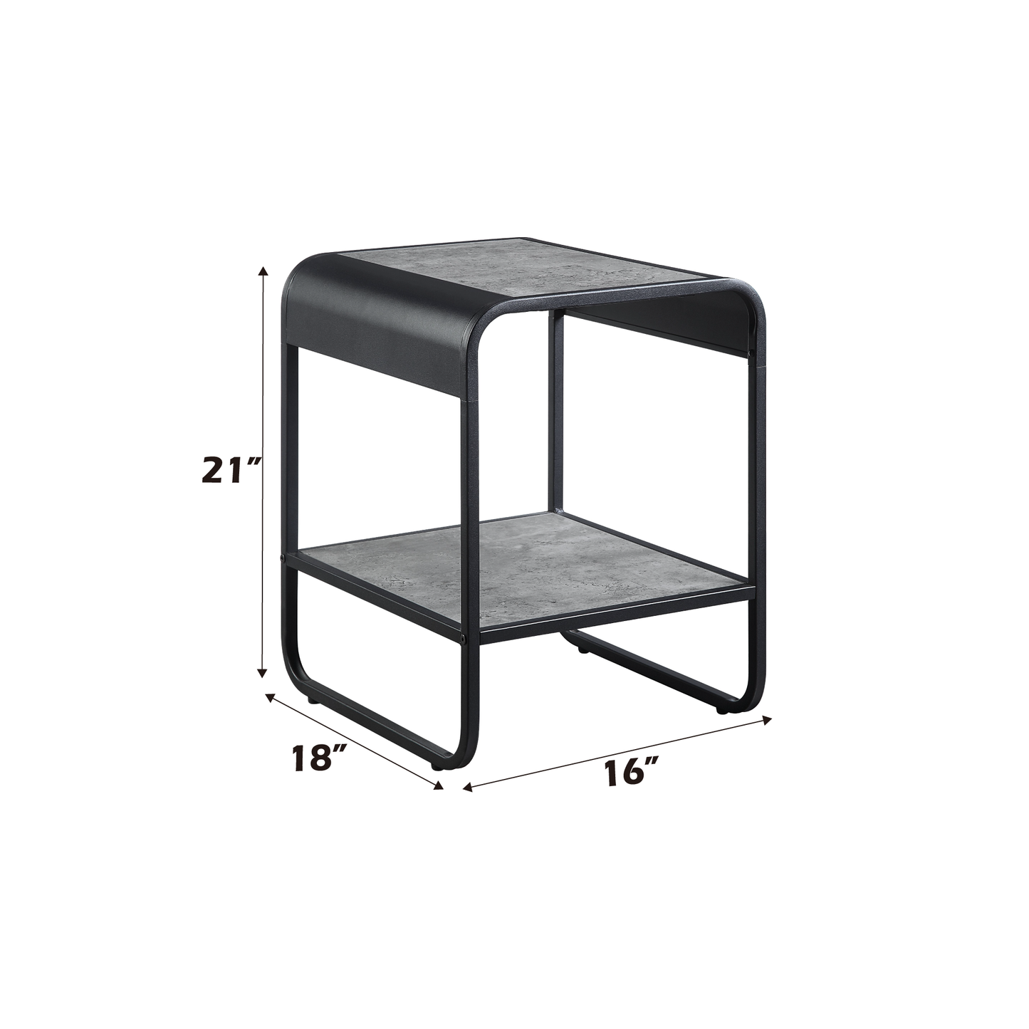 Black metal end table with textured grey tops H x W x D