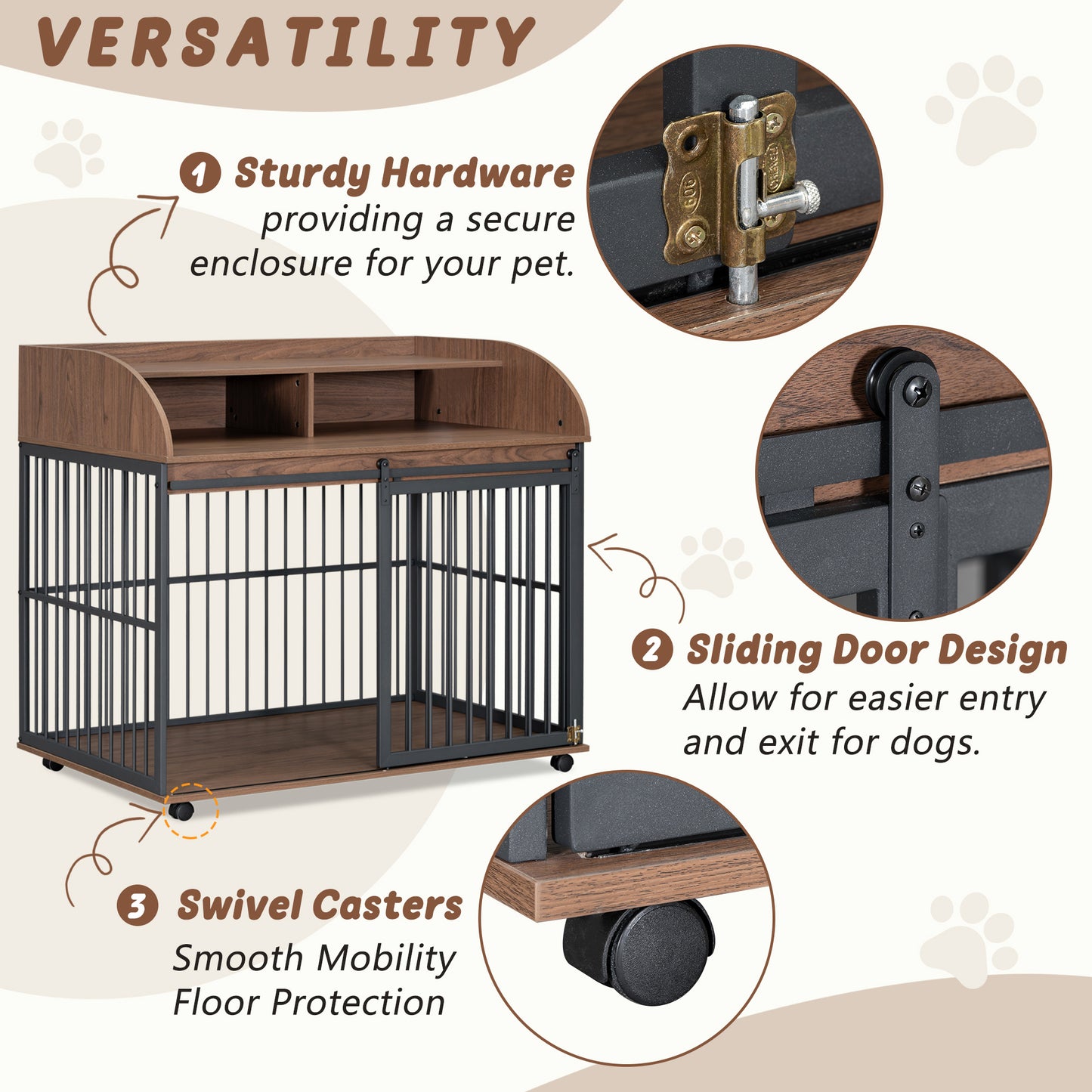 Wooden dog crate with sturdy hardware and sliding door design for pets