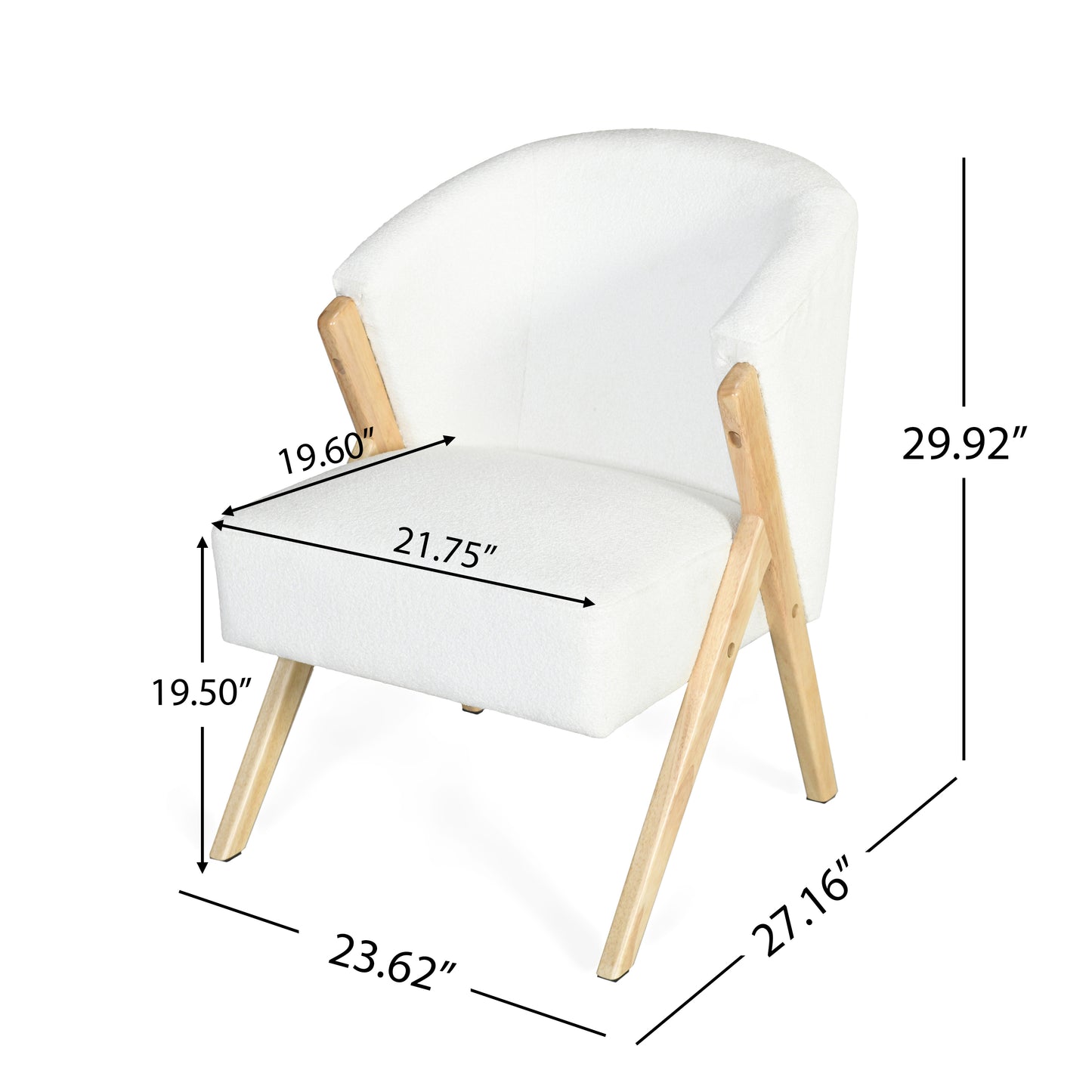 White boucle accent chair with natural wood legs perfect for modern living rooms