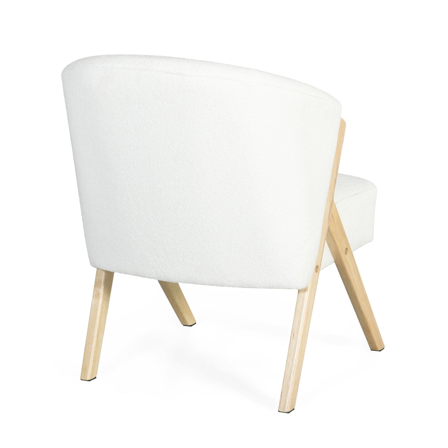 White boucle armchair with light wood legs modern accent chair